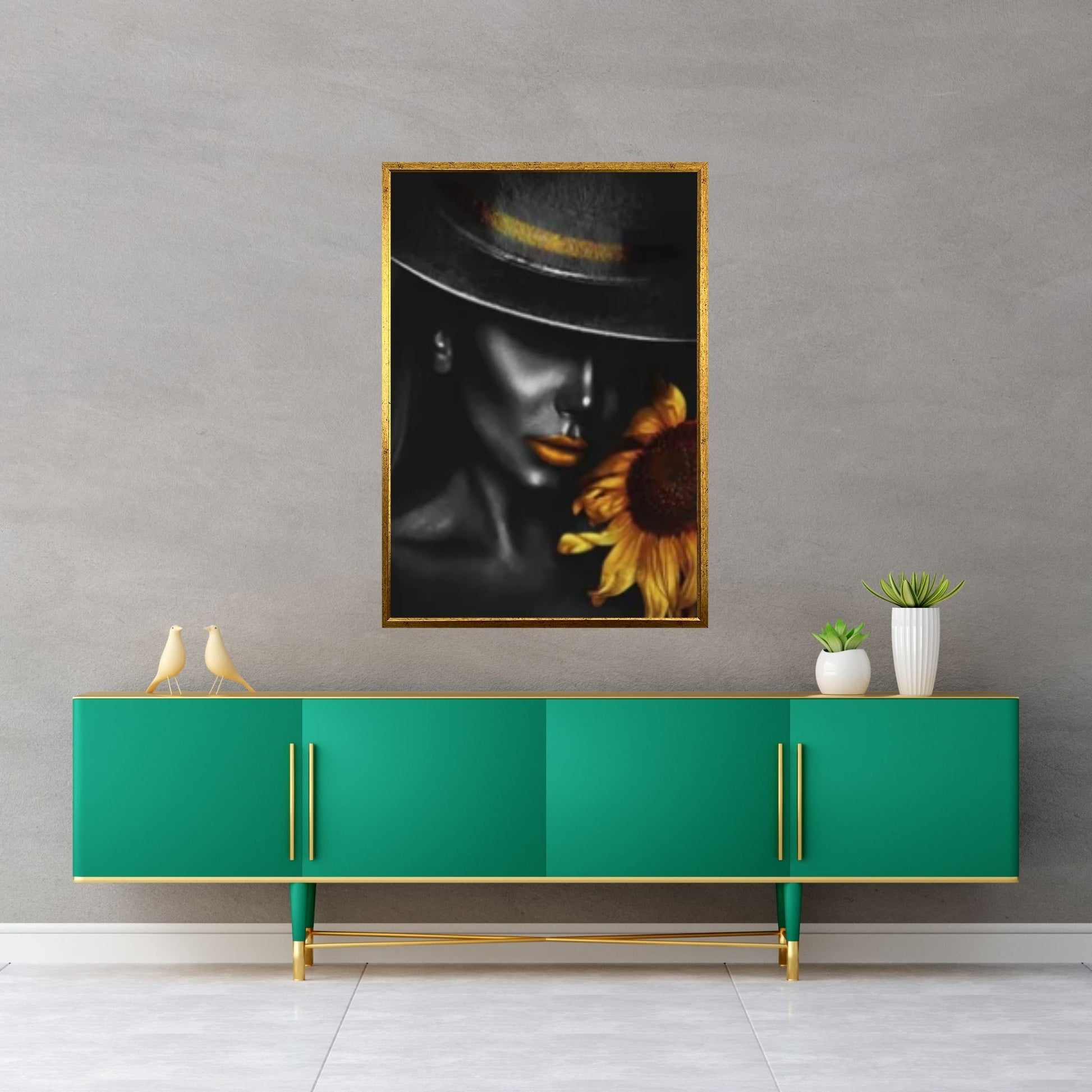 African Art Wall Decor, African Woman Makeup Wall Art, Abstract Canvas Art, Modern Gold Lips Wall Art - Y Canvas