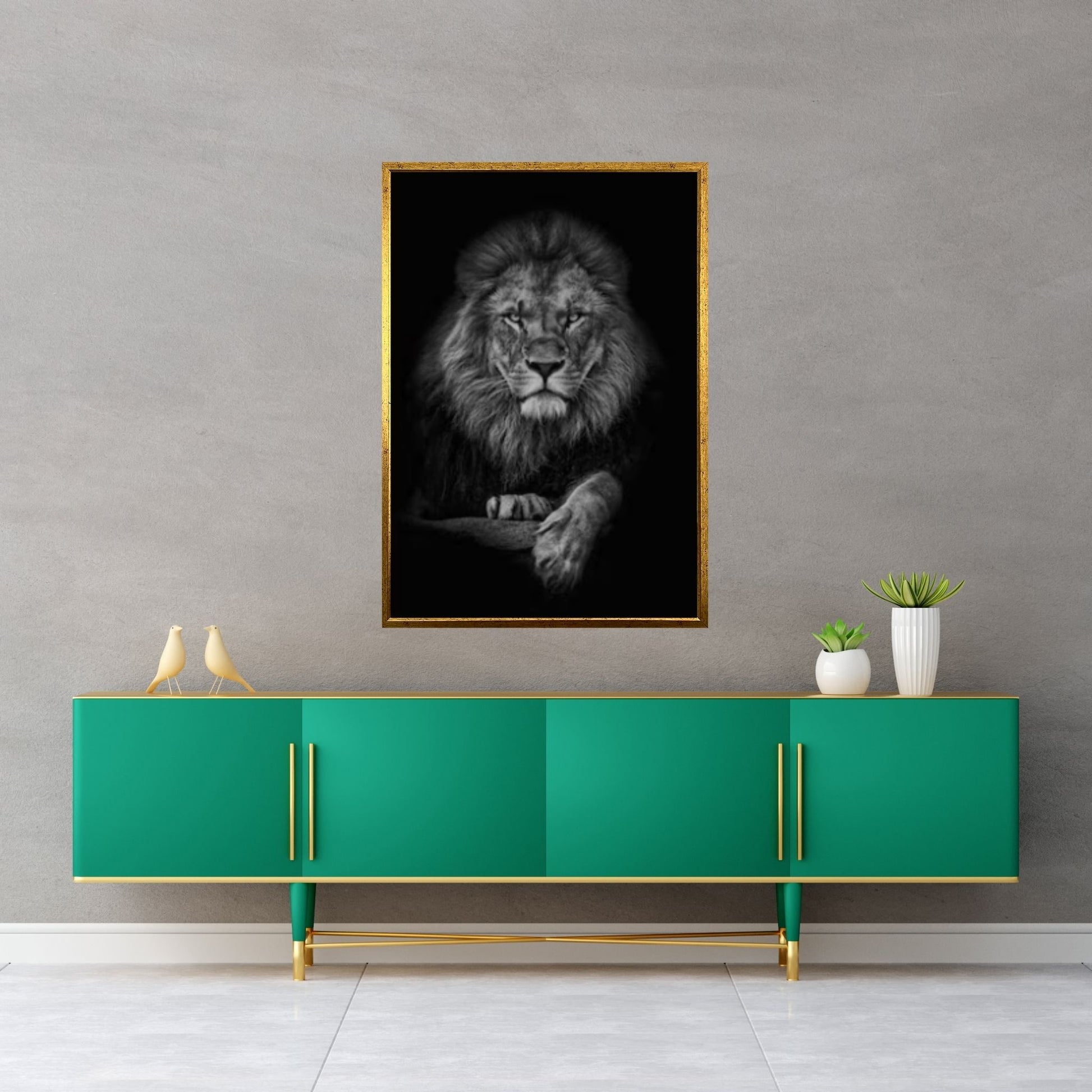 African Lion Canvas Wall Art, black and white lion Canvas Print - Y Canvas