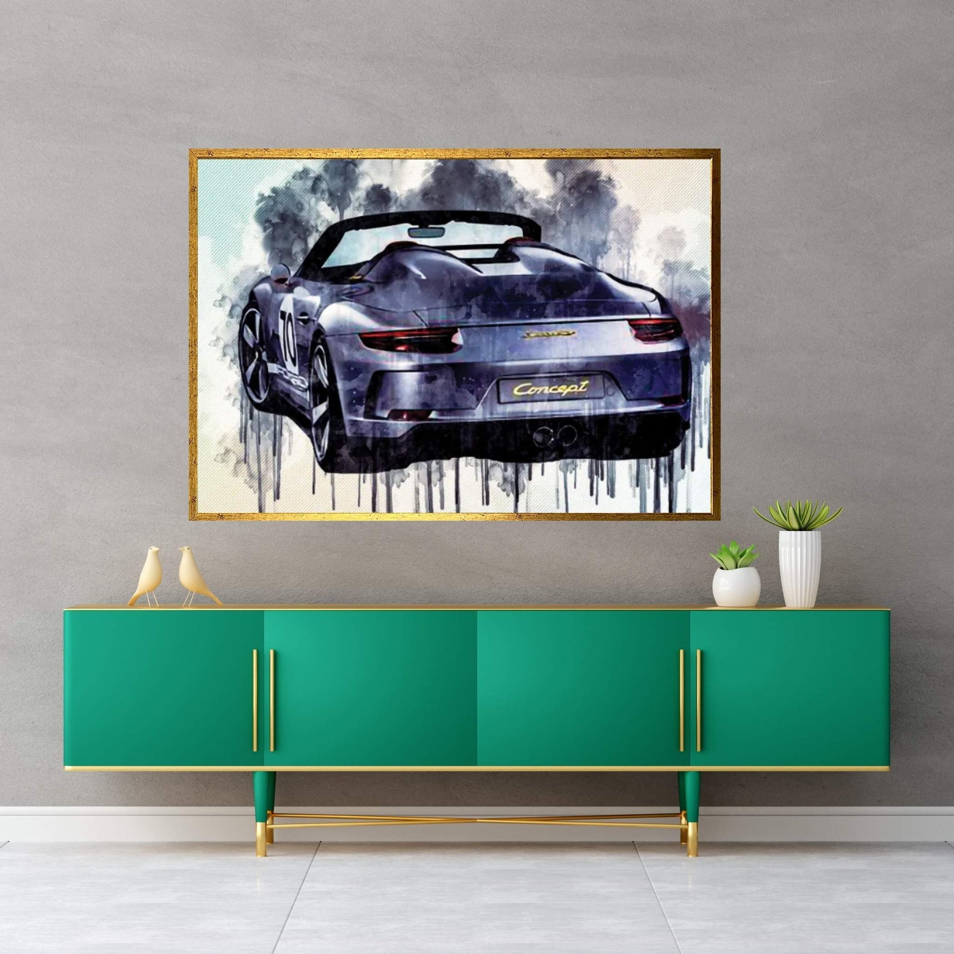 Porsche 911 Speedster Concept 2018 Silver Convertible Rear View Race Car German Sports Canvas Wall Art - Y Canvas