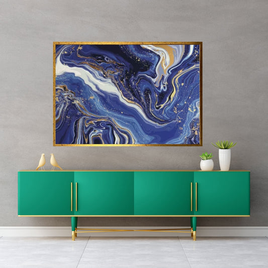 Abstract Navy Blue, White and Gold Marble Canvas Print, Stone Art Print - Y Canvas