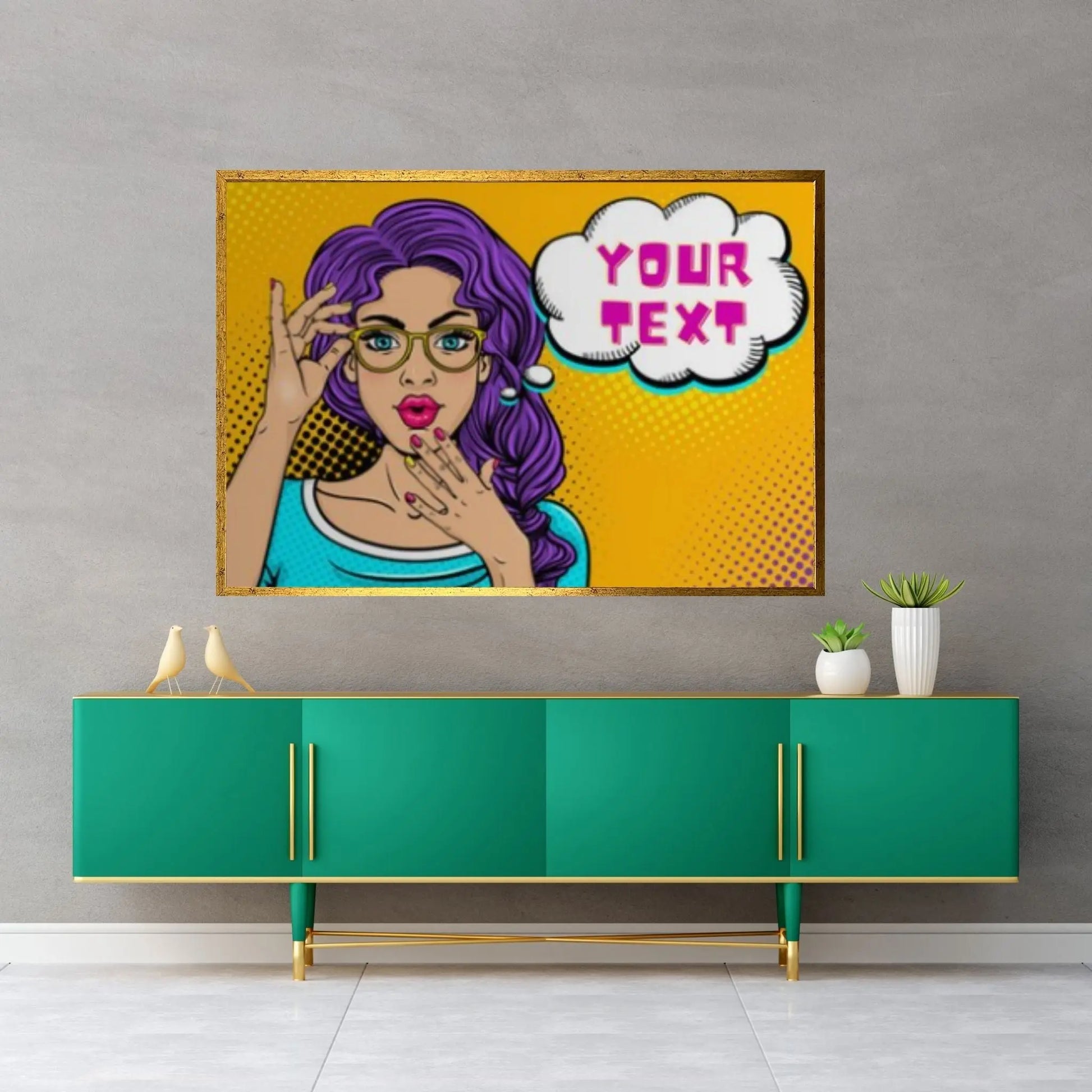 Customize Youre Text Here Pop Art Woman Wall Art, Comic Pop Art, Woman OMG, Woman Face - Y Canvas