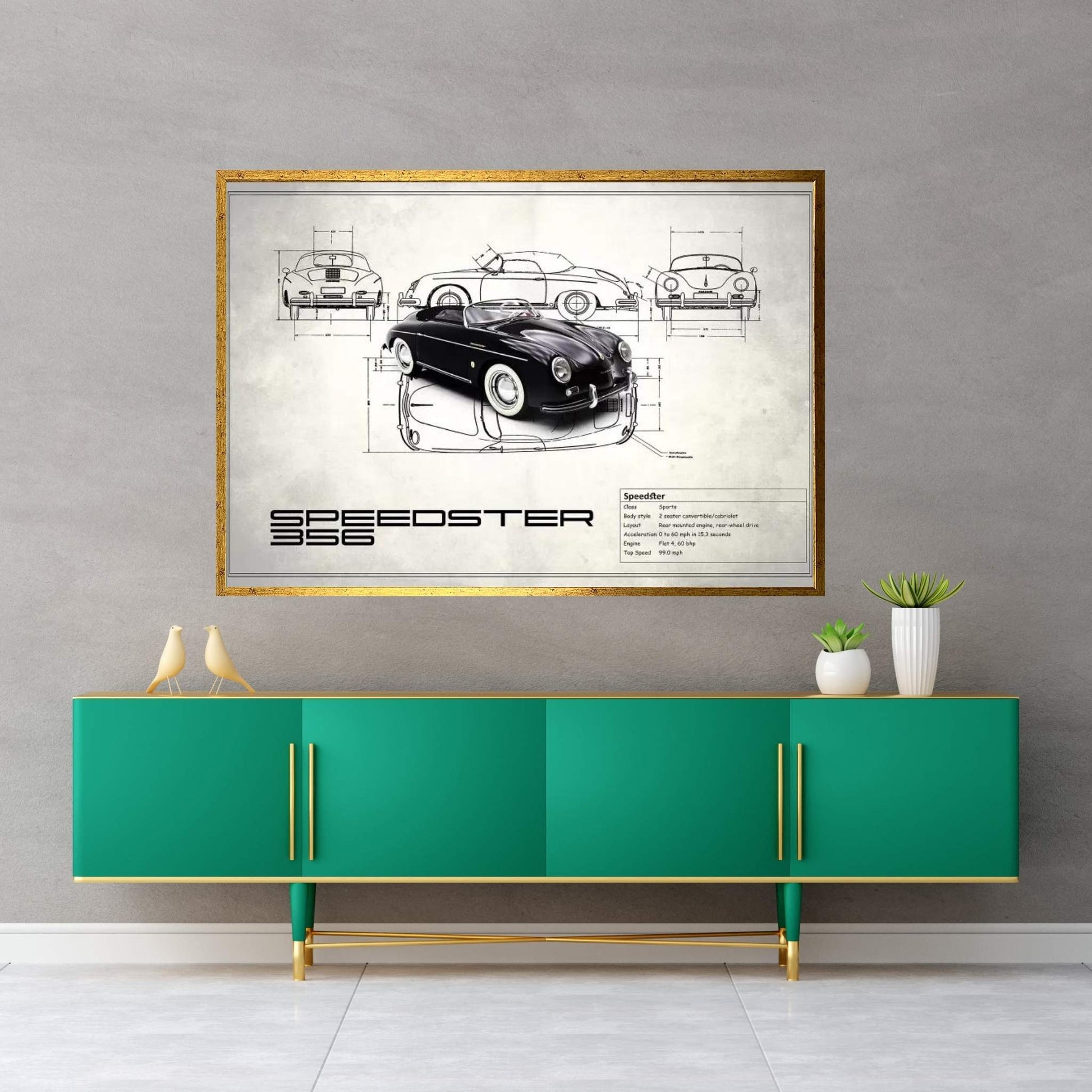 1959 Porsche 356 Speedster (Vintage Silver) Canvas Wall Art - Y Canvas