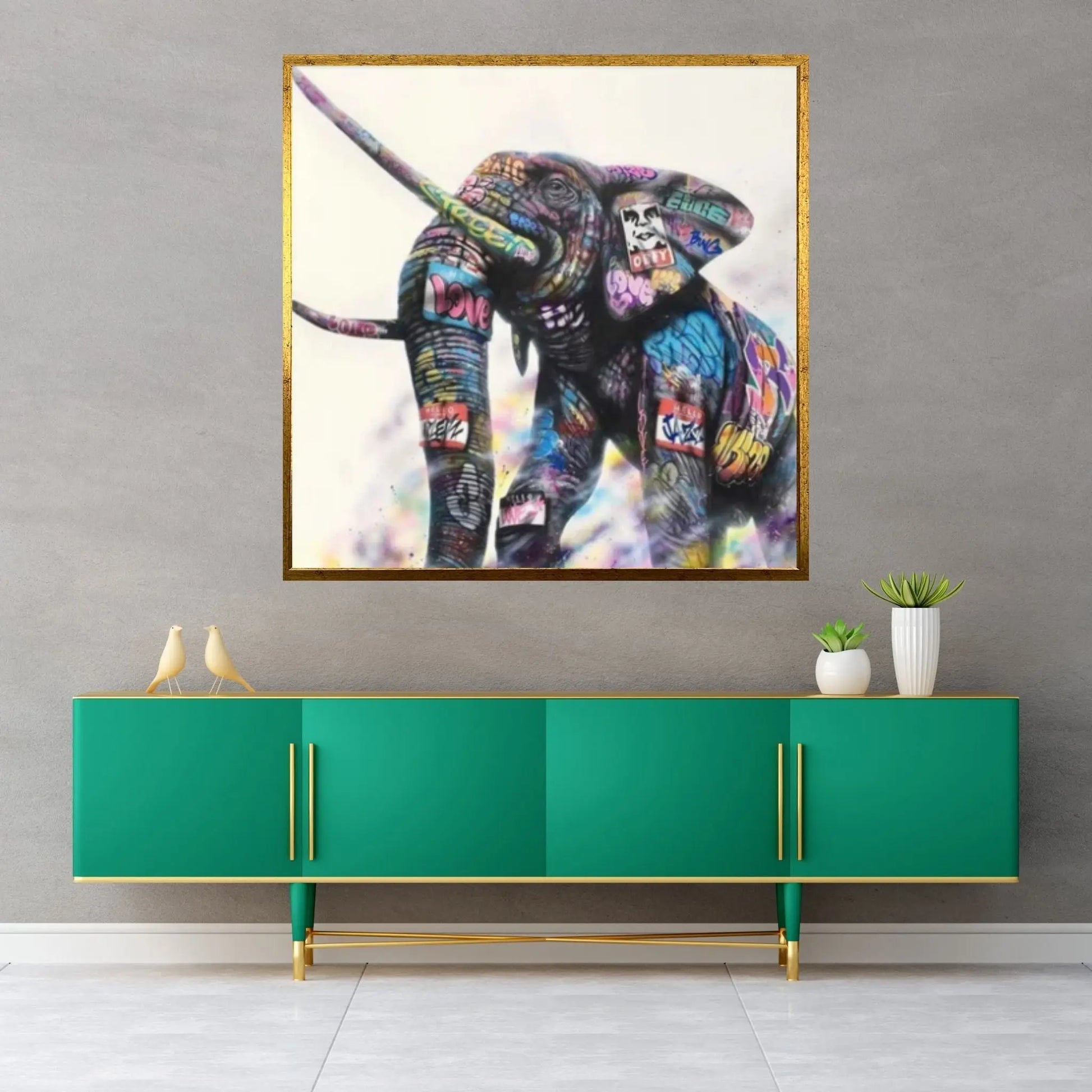 Banksy Canvas Wall Art,Banksy Street Art, Banksy Graffiti Poster, Banksy Elephant Canvas Art - Y Canvas