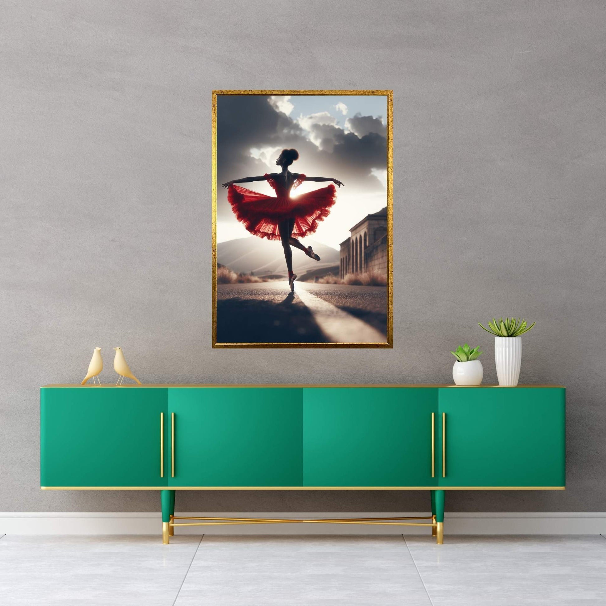 African Black Woman Ballerina in Red Dress Canvas Wall Art Home Decor - Y Canvas