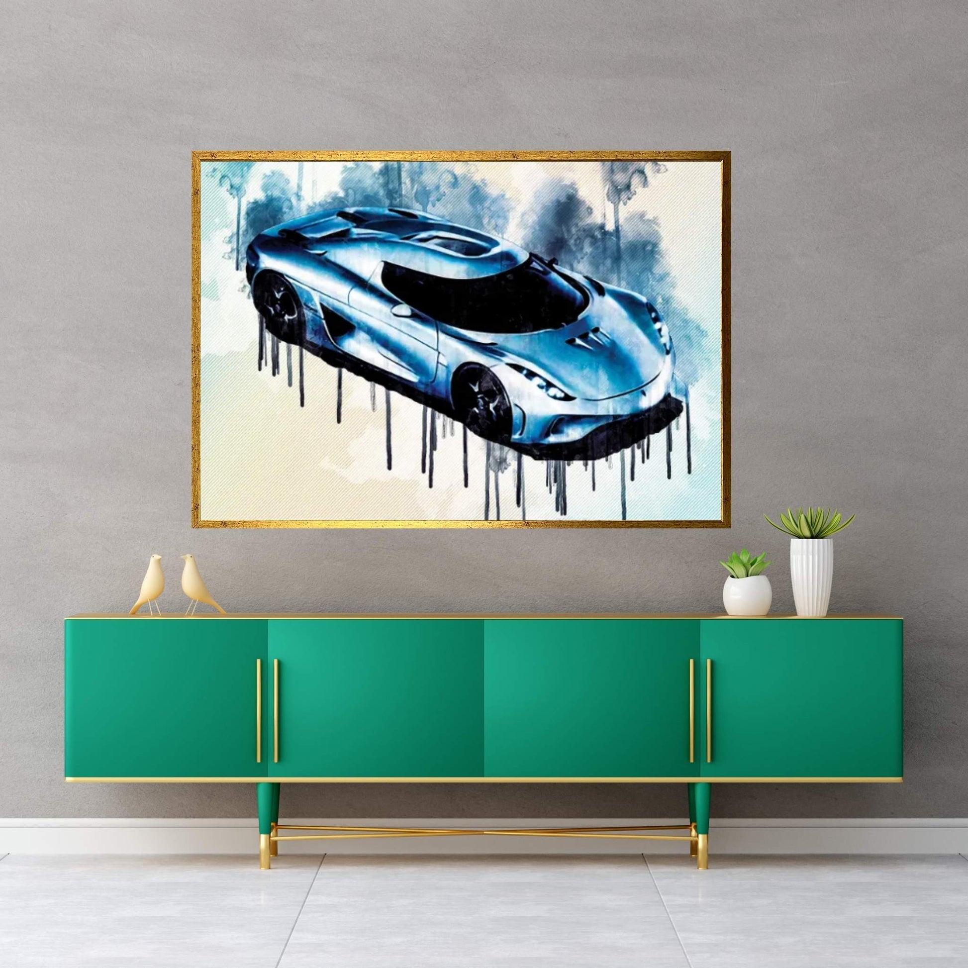 Koenigsegg Regera Hypercar Top View Silver Regera Supercar Canvas Wall Art - Y Canvas