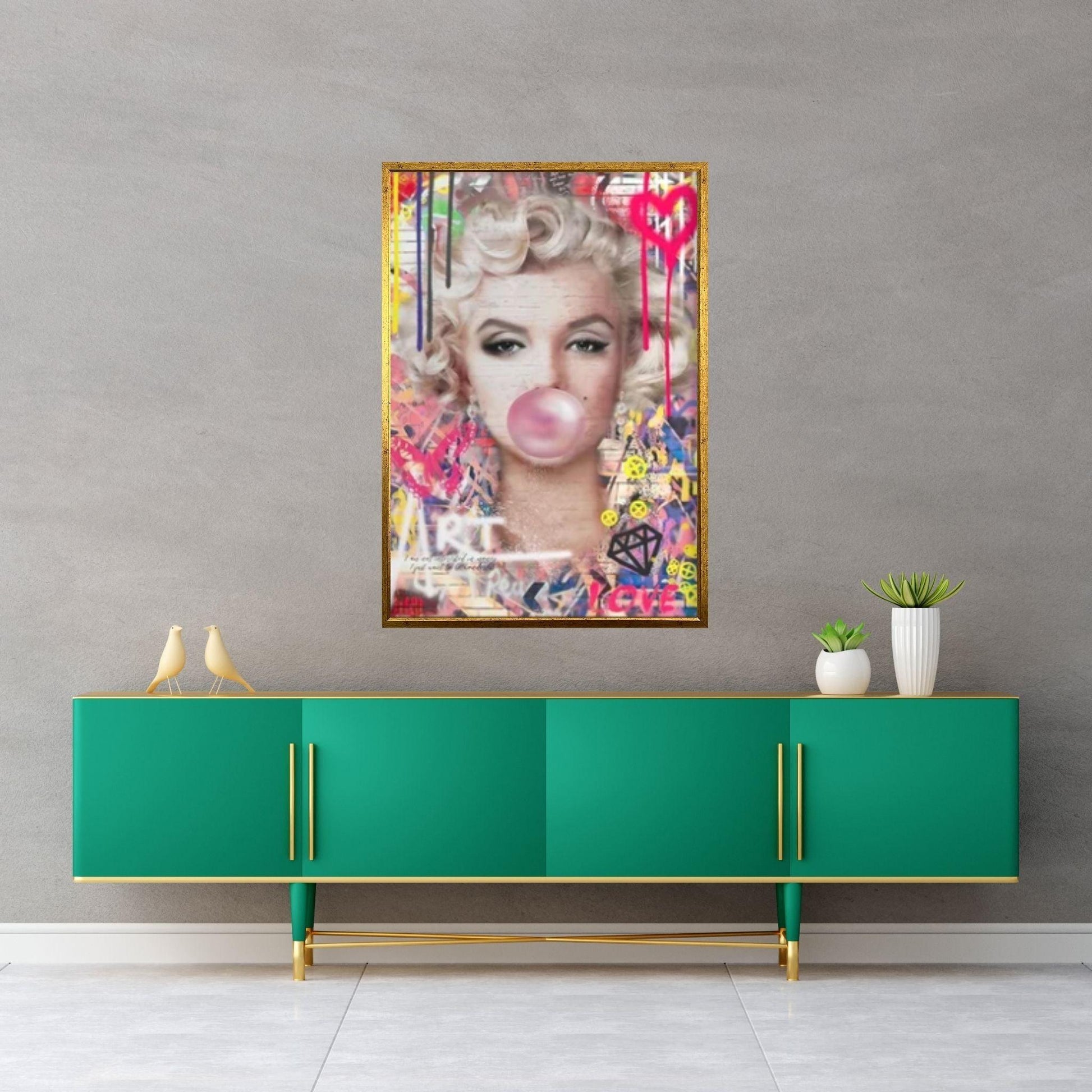 Marilyn Monroe Wall Art Canvas, Monroe Pink Bubble Gum Art Poster, Printed Picture Wall Art Decoration - Y Canvas