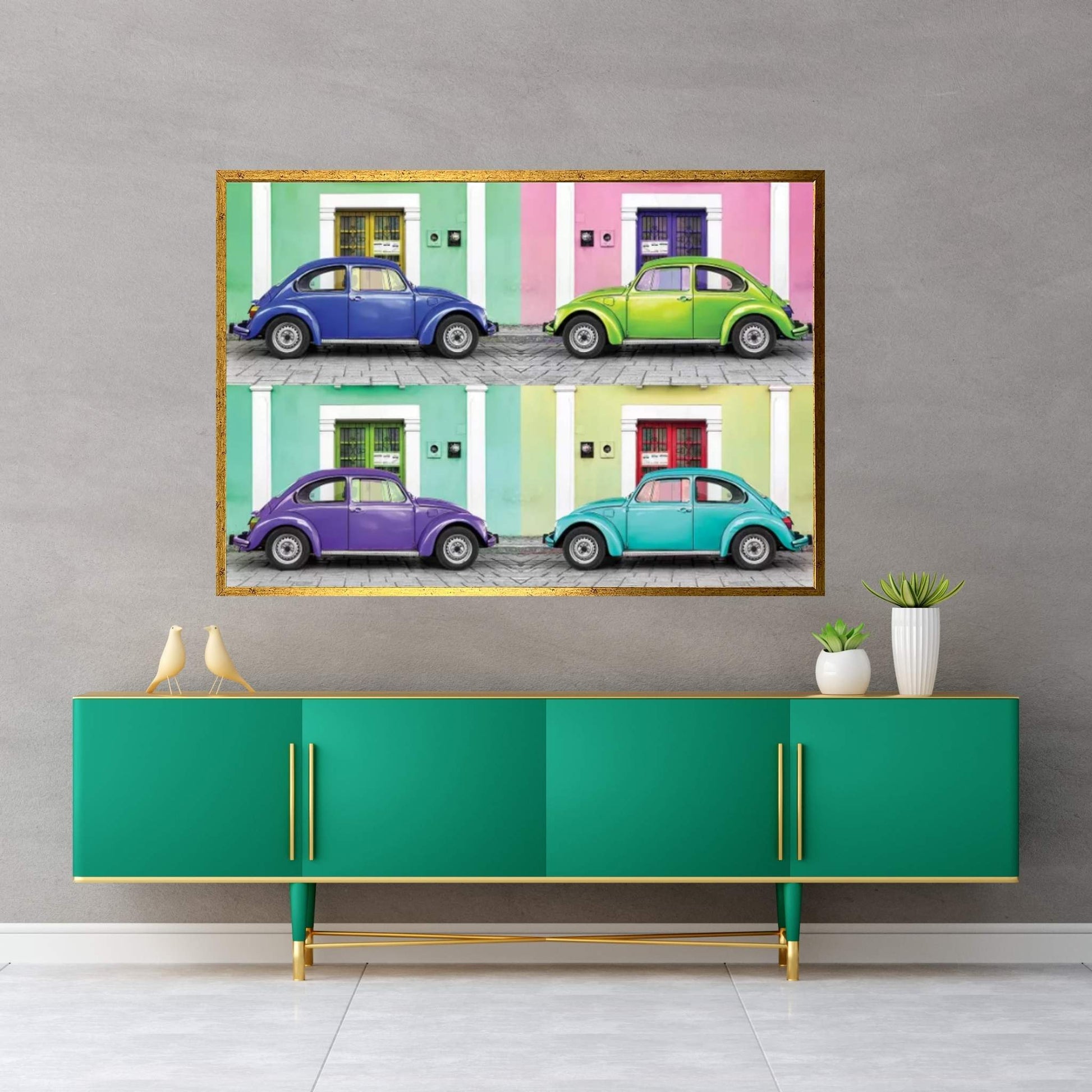 Four VW Beetle Cars I Canvas Wall Art - Y Canvas