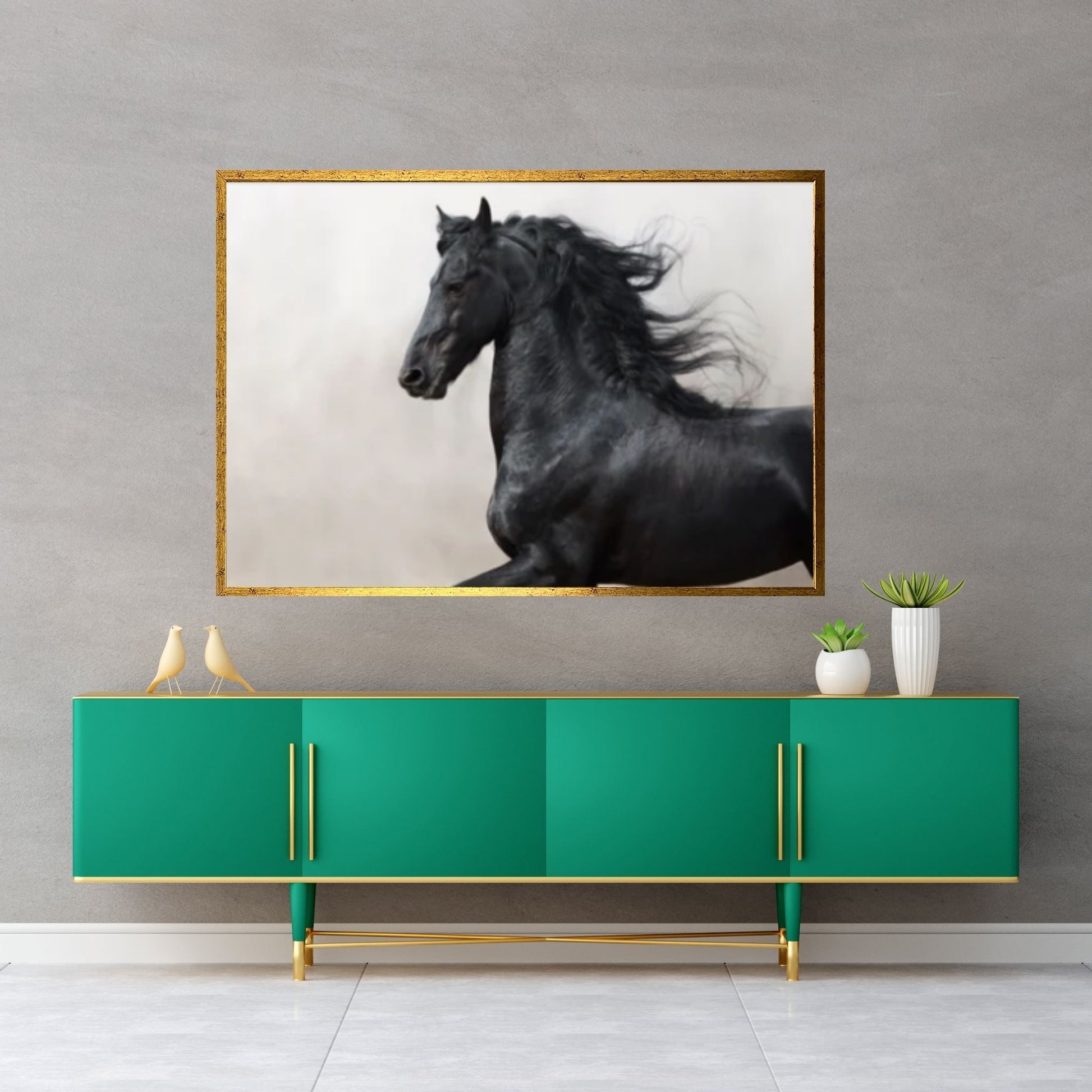 Black Horse Canvas Wall Art, Horse Print Animal Wall Art ,Horse Wall Art - Y Canvas