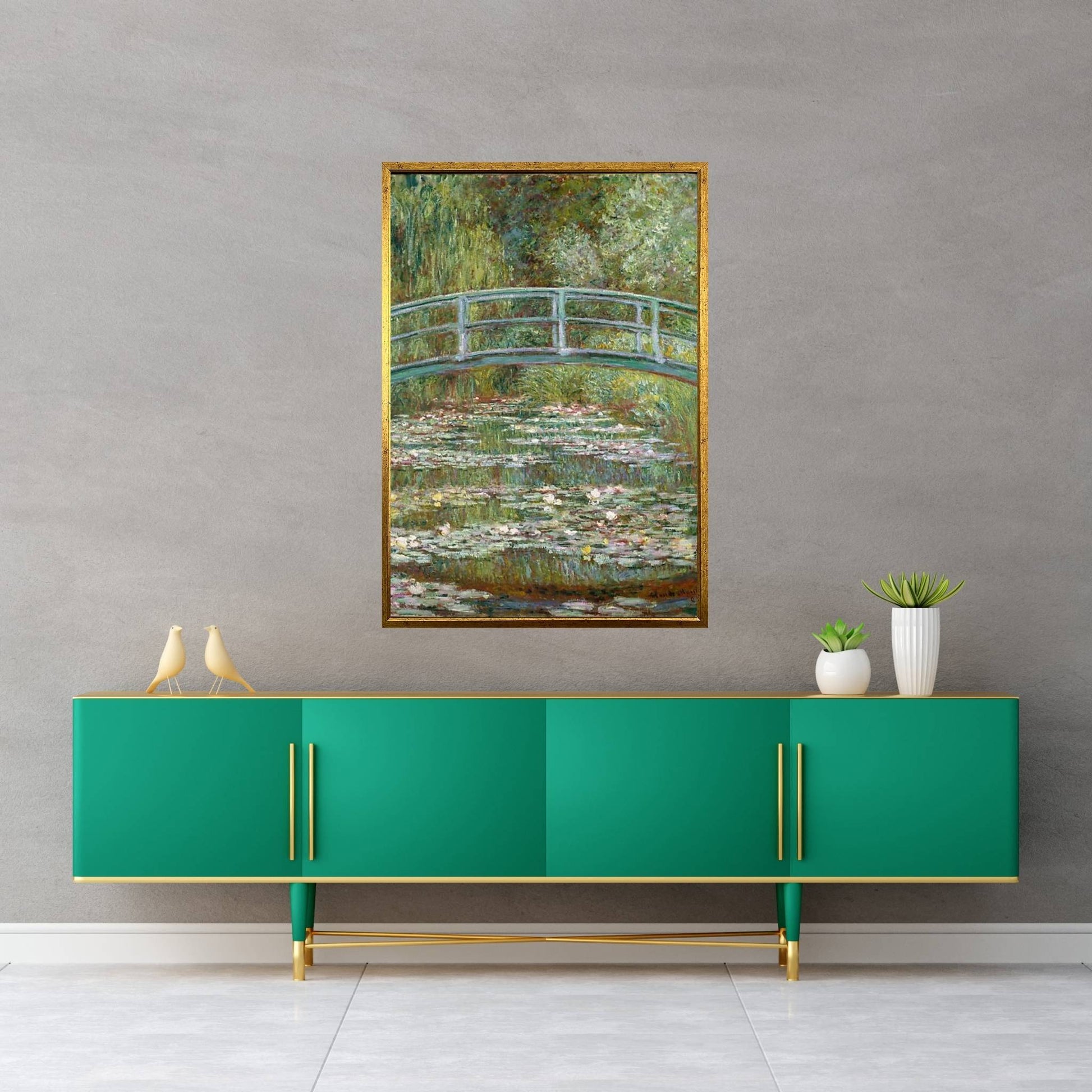 Bridge over a Pond of Water Lilies Canvas Wall Art - Y Canvas