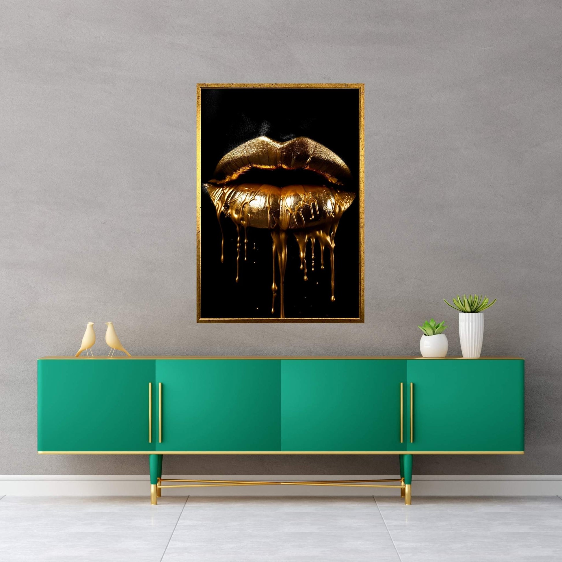 Gold Lips Woman Black Woman Gold Lips Canvas Wall Art - Y Canvas