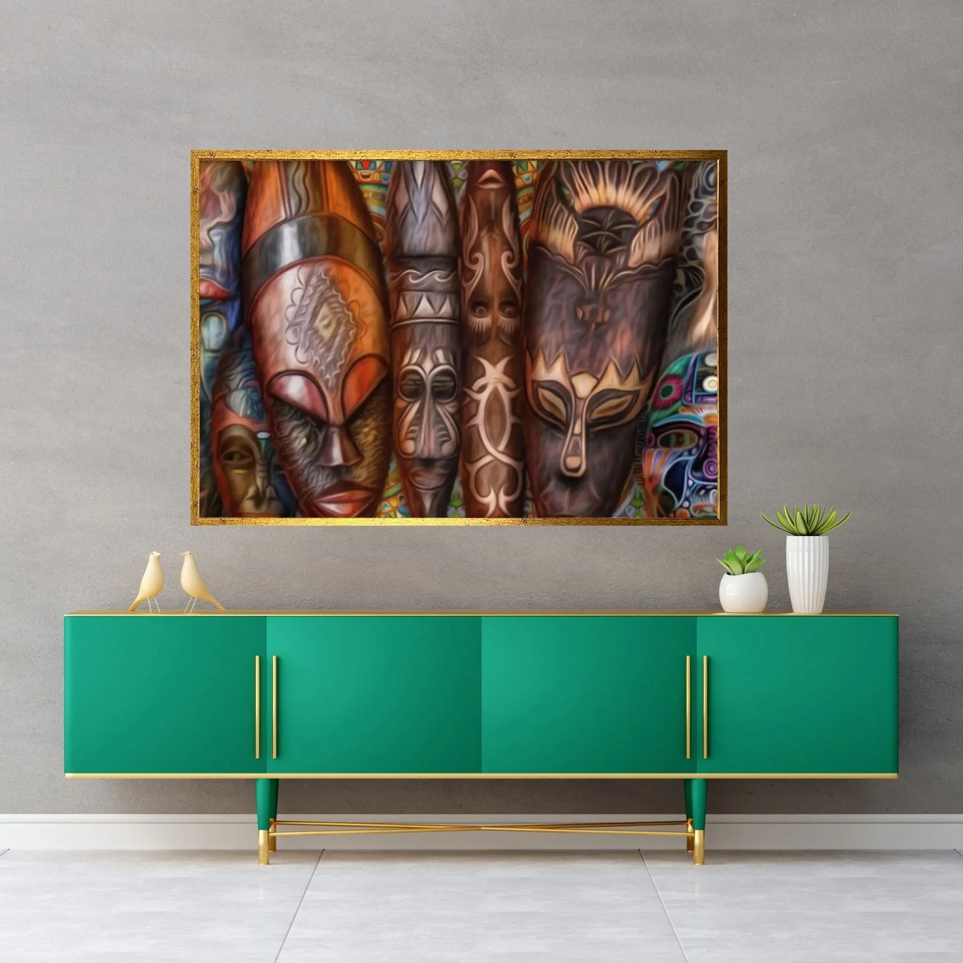 African Traditional Masks Canvas Wall Art Design Canvas Wall Art - Y Canvas