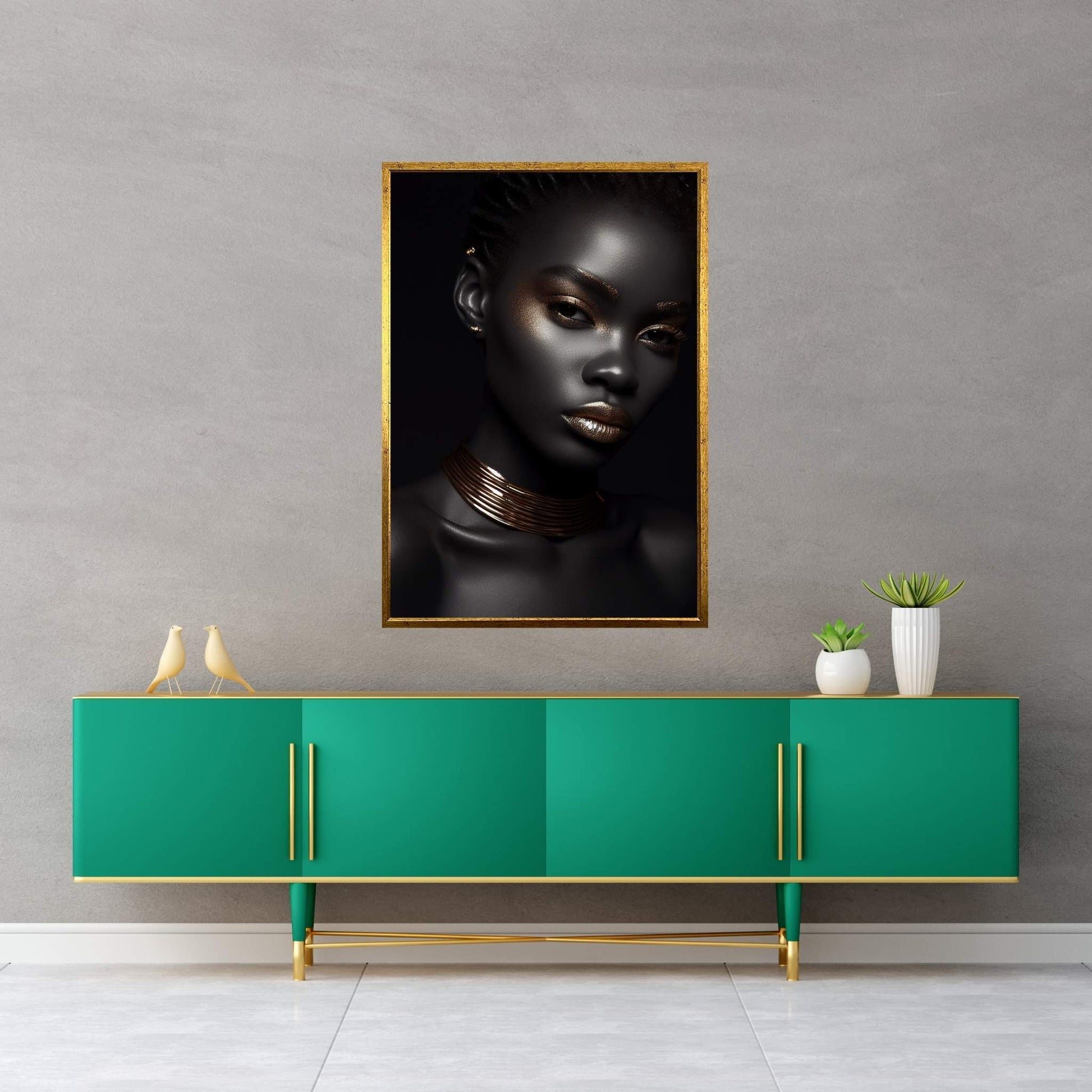 African Black Woman Gold Make-up Canvas Portrait Canvas Wall Art - Y Canvas