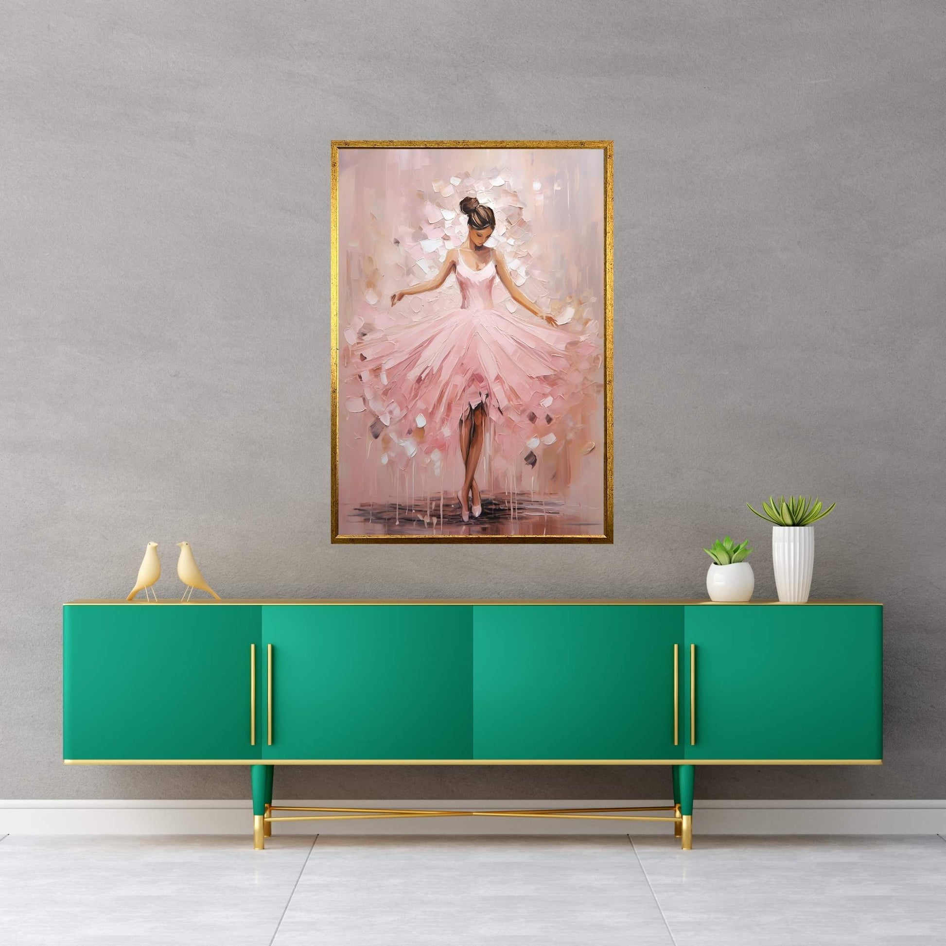 Ballerina Dancer Woman in Pink Dress Canvas Art Wall Decor - Y Canvas