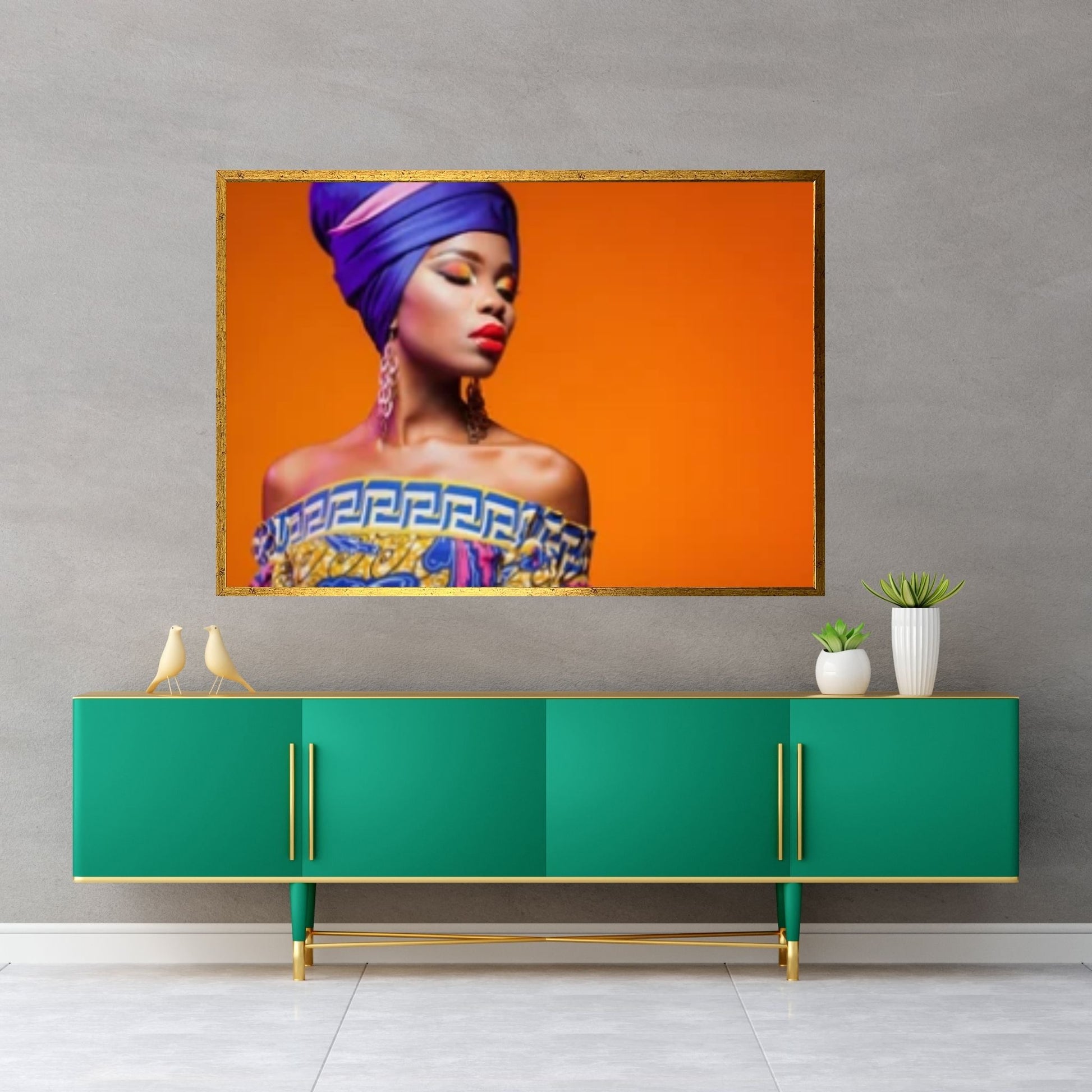 African Art Wall Decor, African Woman Makeup Wall Art, Abstract Canvas Art, Modern Gold Lips Wall Art - Y Canvas