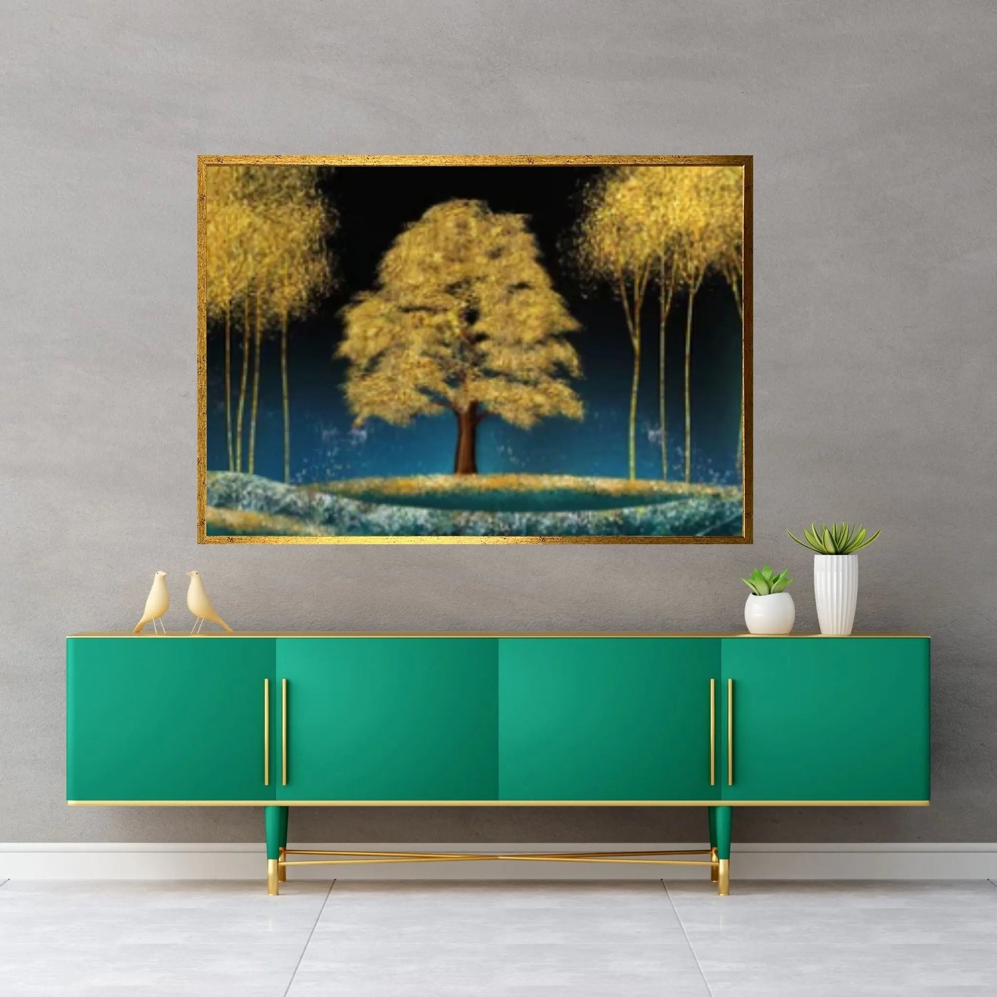 Large Golden Tree Landscape Oil Painting on Canvas Original - Y Canvas