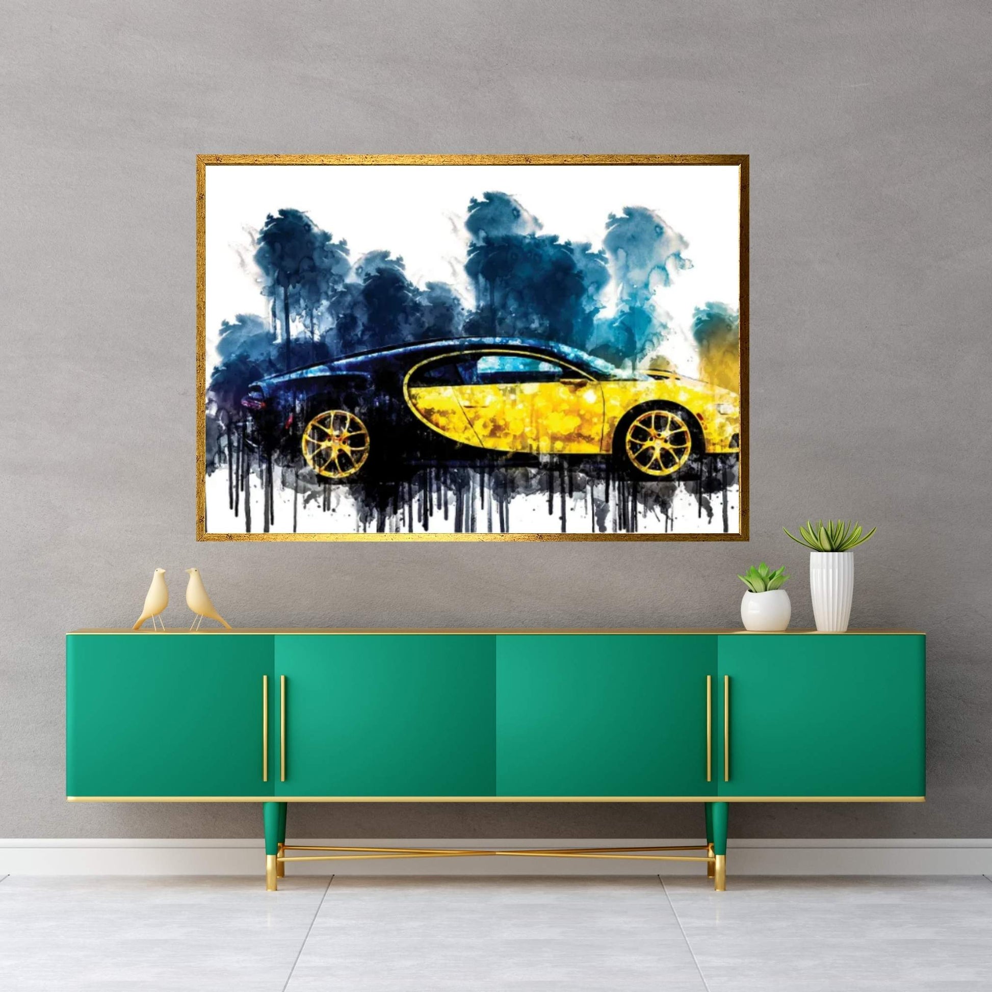 2018 Bugatti Chiron Yellow And Black Vehicle CDXLVI Canvas Wall Art - Y Canvas