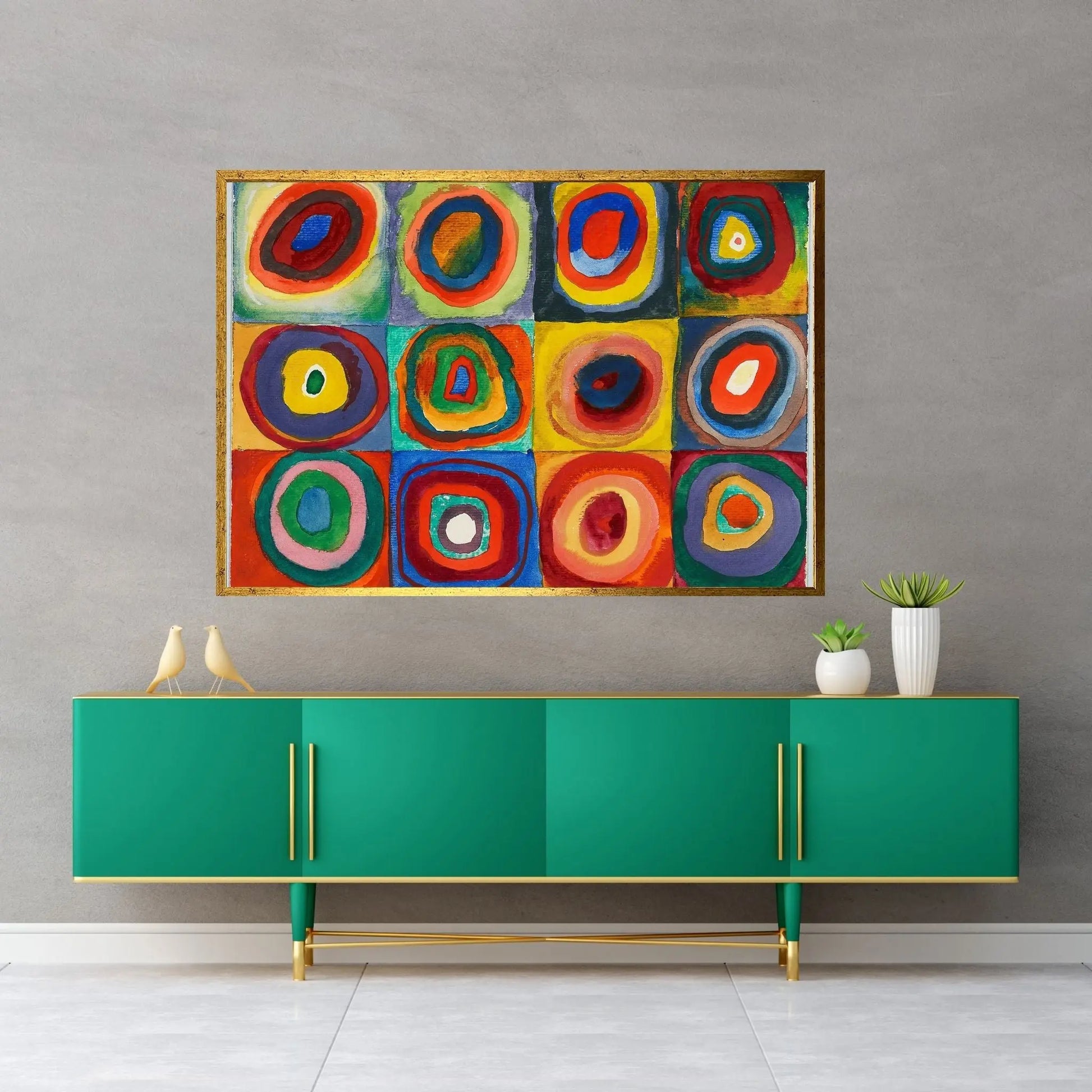 Squares with Concentric Circles Canvas Wall Art - Y Canvas