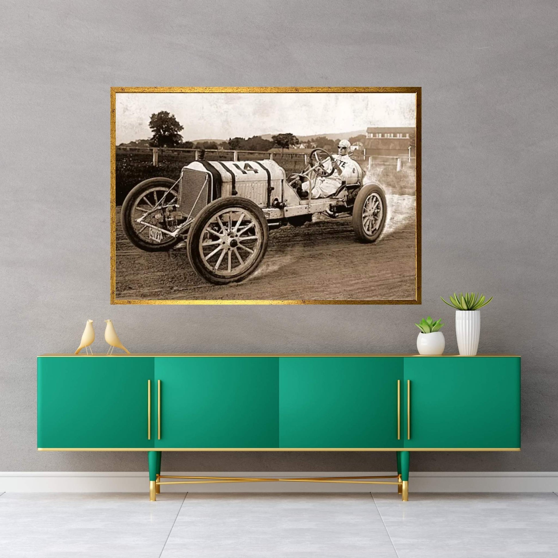 Vintage Photo Race Car Canvas Wall Art - Y Canvas