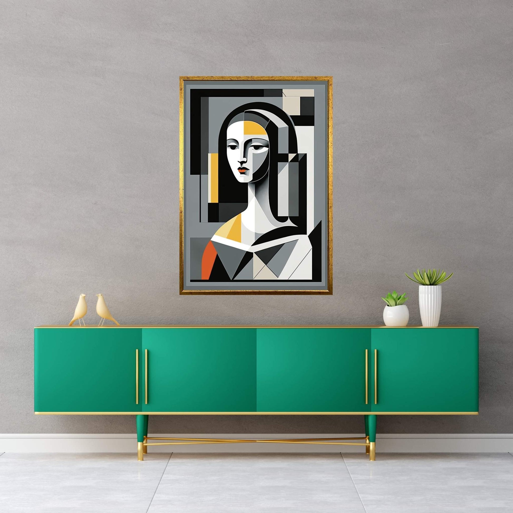 Modern Mona Lisa Picasso Style Reproduction Modern Abstract Canvas Wall Art - Y Canvas