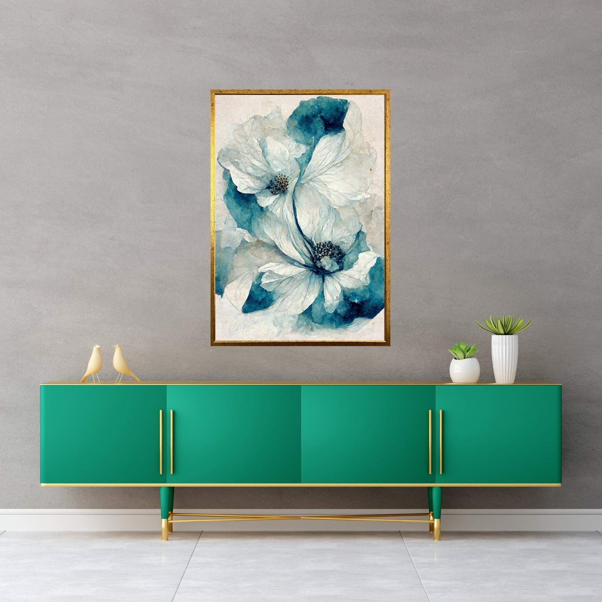 Blue White Flower Abstract Canvas Wall Art - Y Canvas