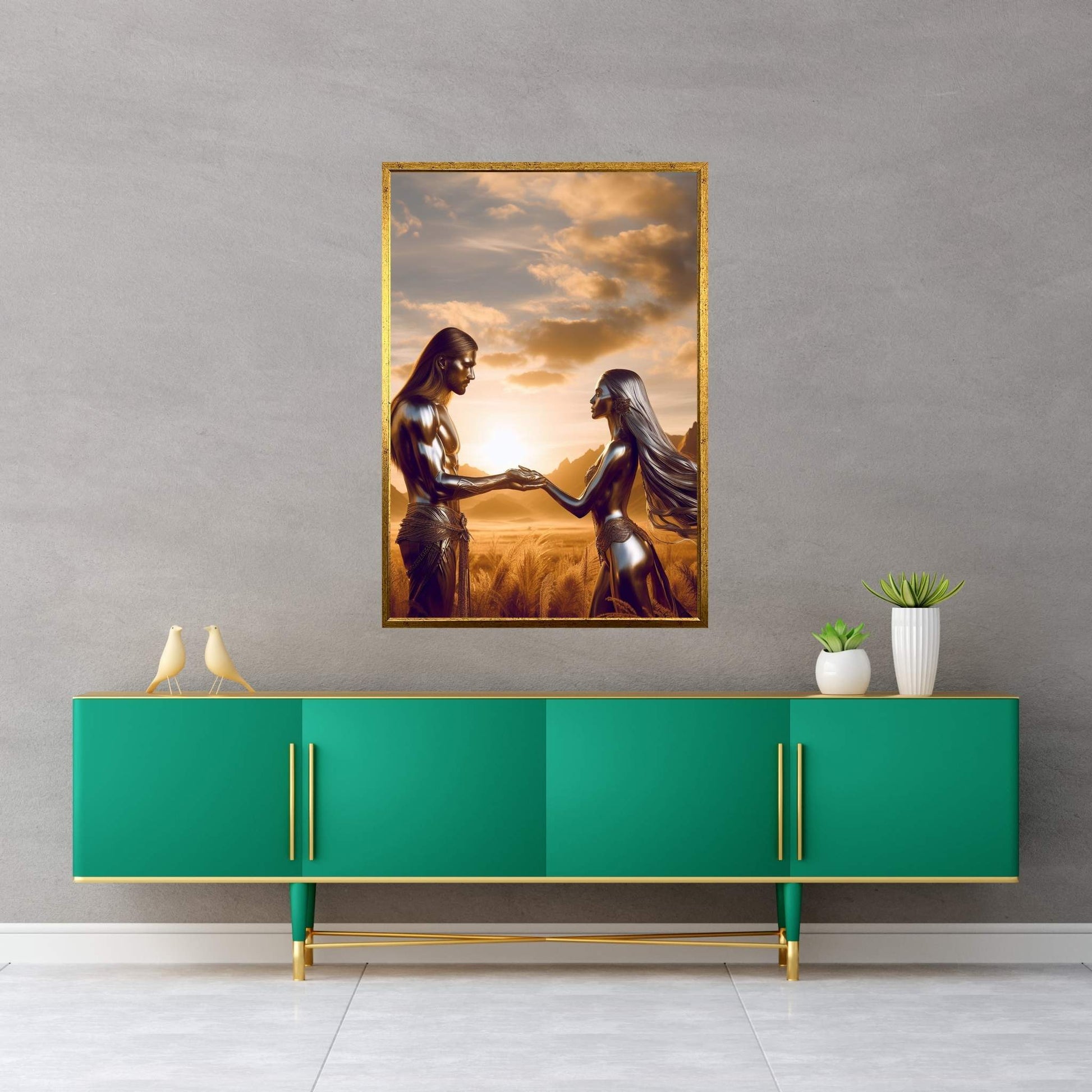 Metalic Love Man and Woman Canvas Wall Art - Y Canvas