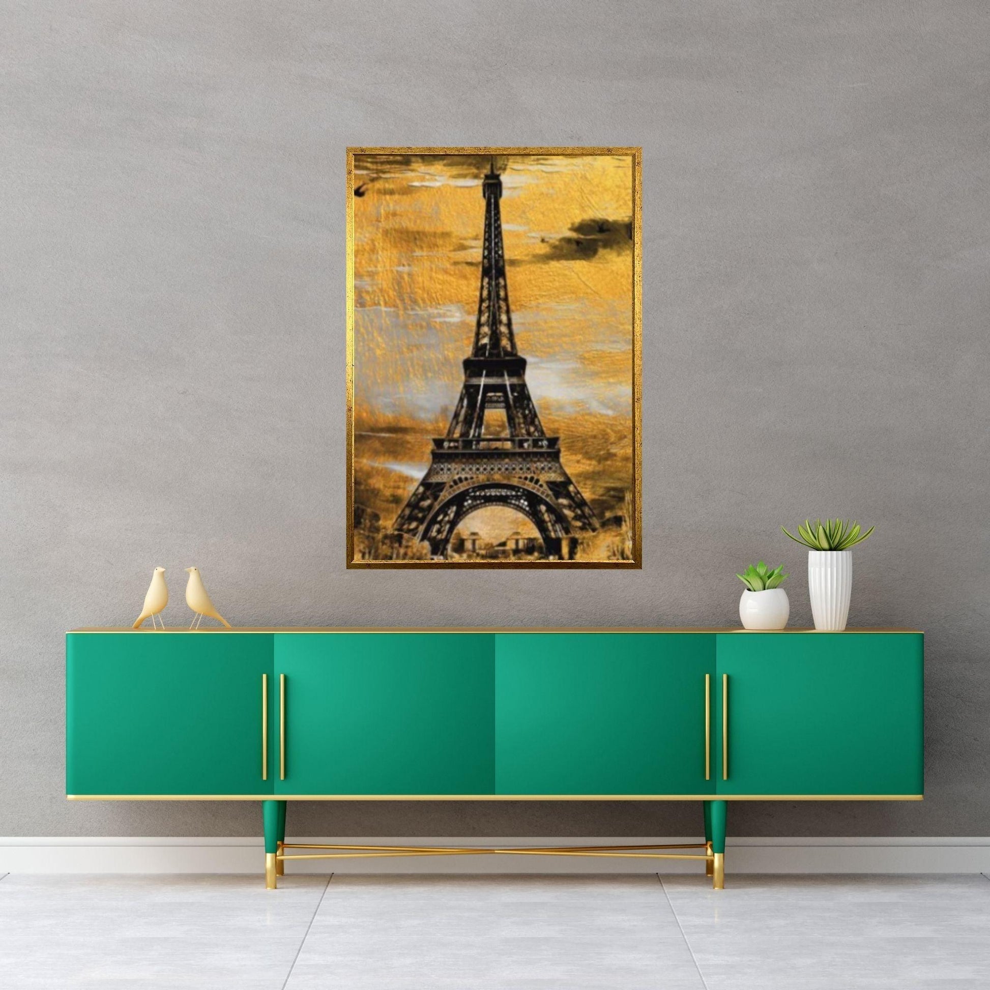 Gold Black Canvas Wall Art, Gold Black Abstract Canvas, Love in Paris Canvas, Eiffel Tower Art - Y Canvas