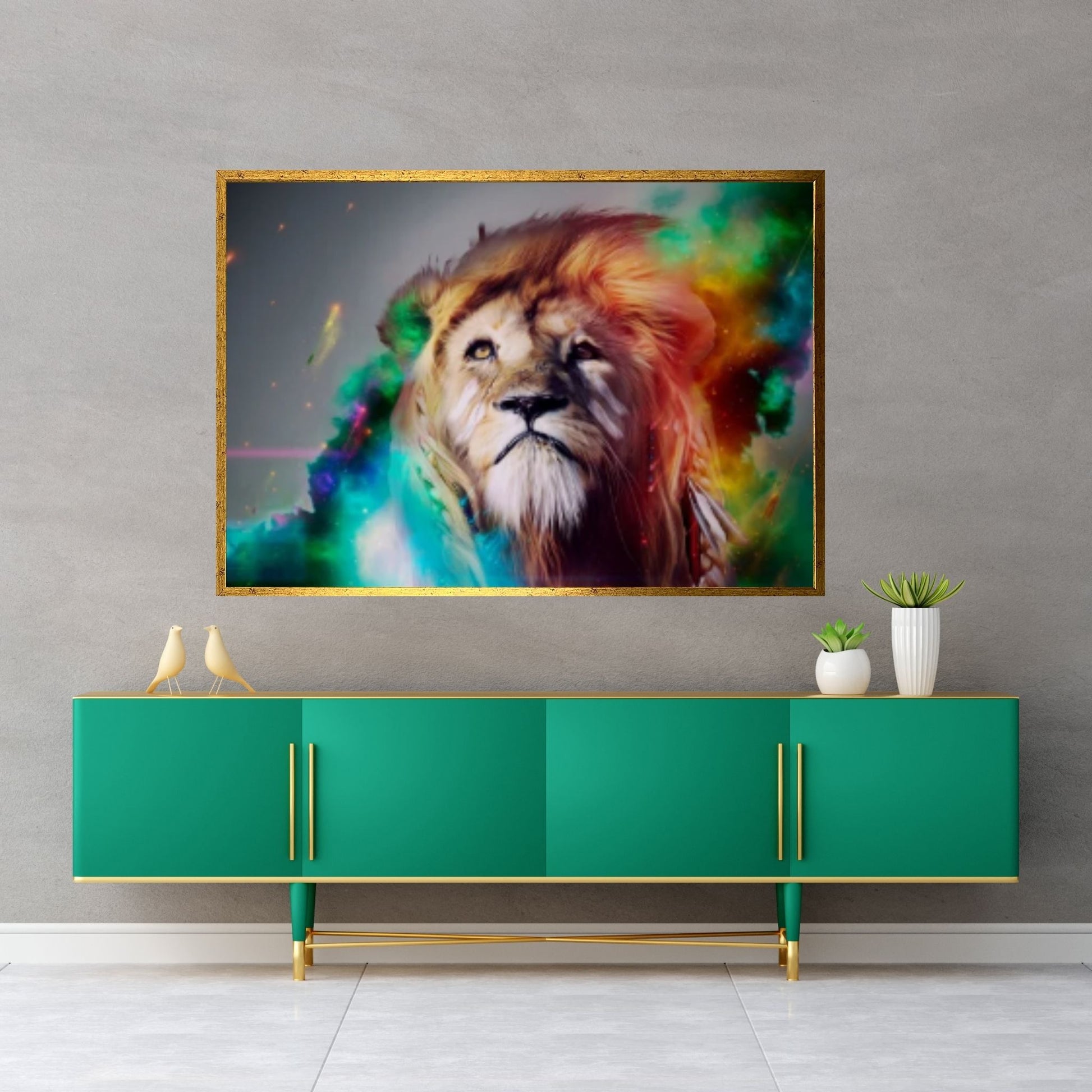 African Lion Canvas Wall Art, Colorful lion Canvas Print - Y Canvas