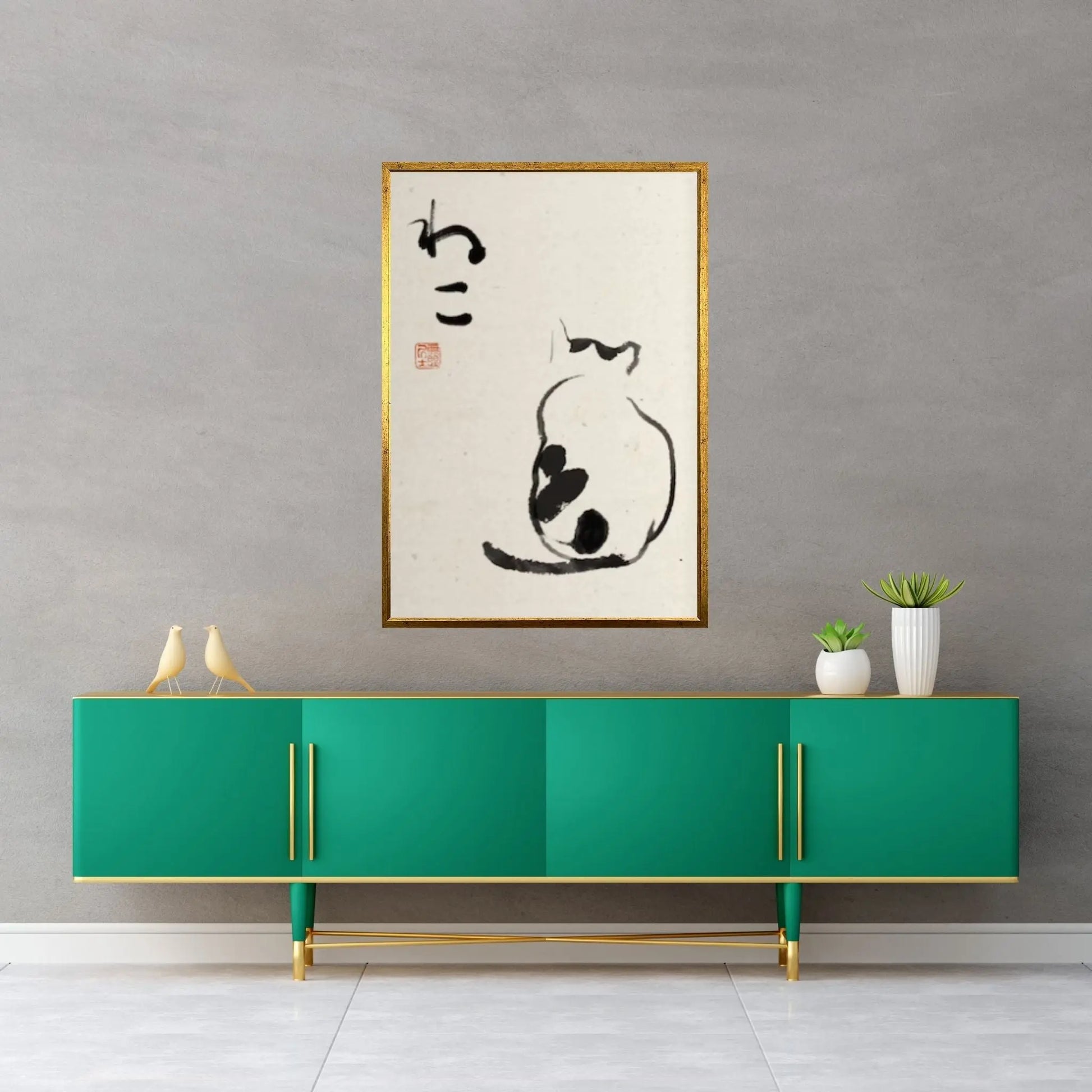 Minimalist Cat Poster, Japanese Cat Art Print, Animal Wall Decor, Animal Art Print, Canvas Wall Art - Y Canvas