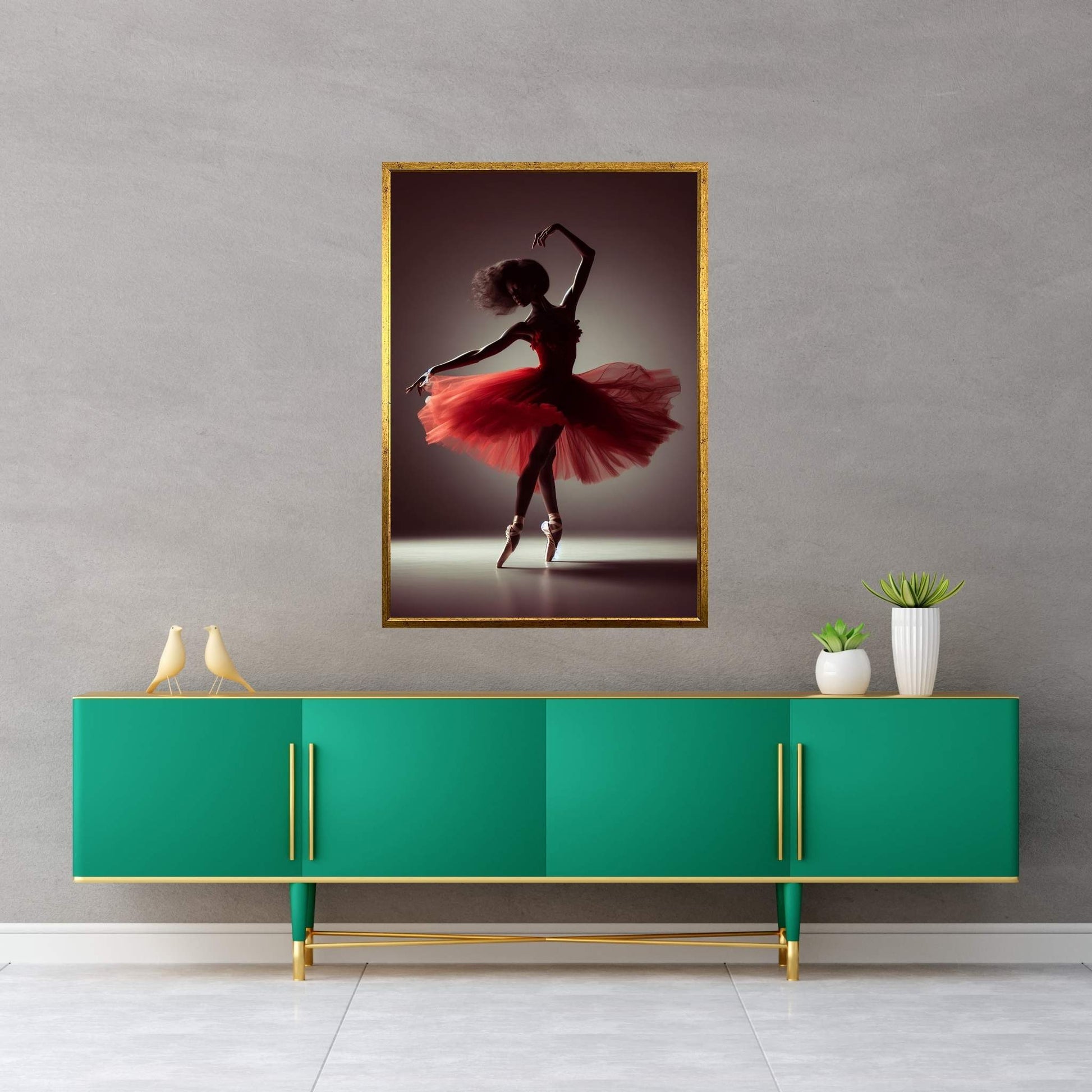 African Black Woman Ballerina in Red Dress Canvas Wall Art Home Decor - Y Canvas