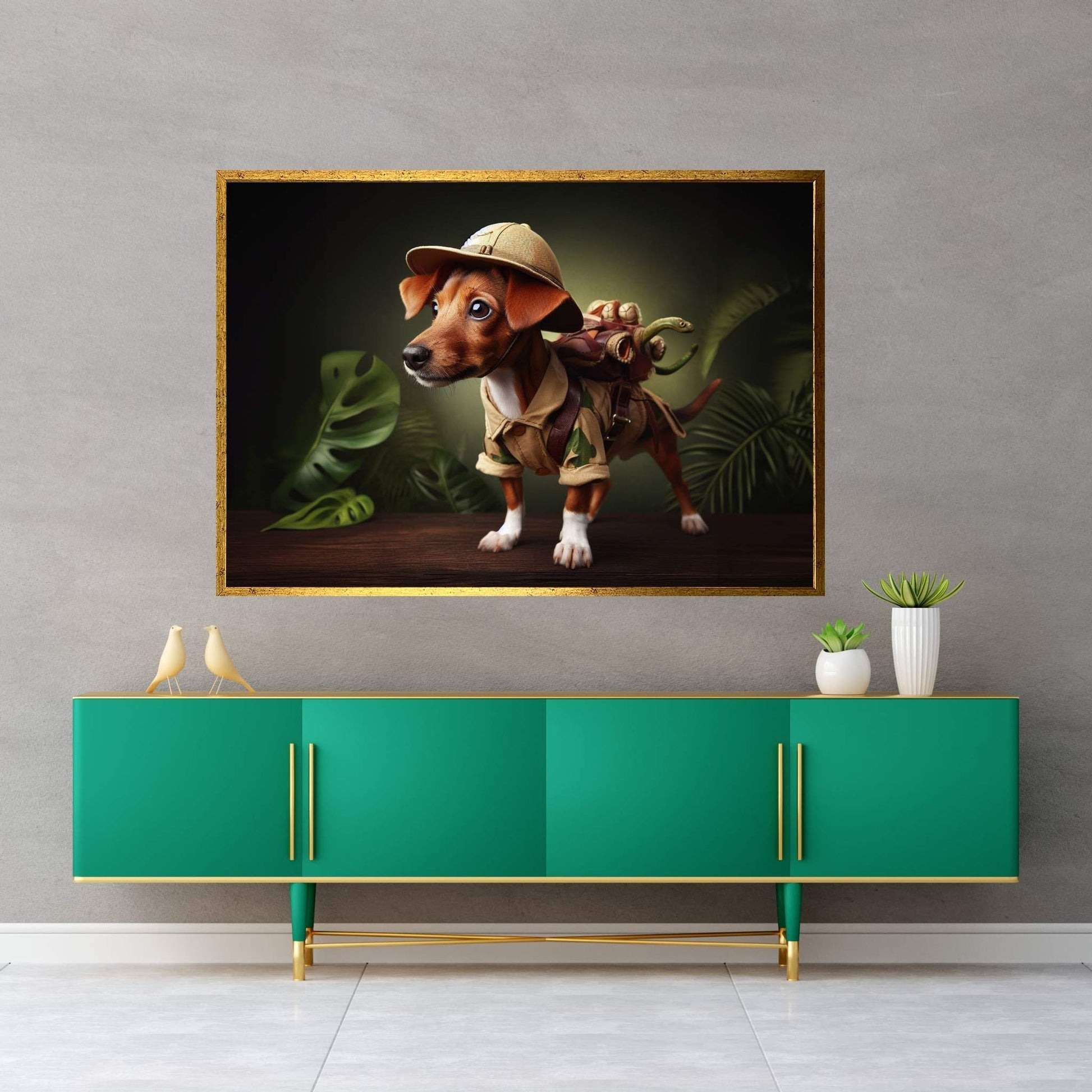 Adventurous Little Dog, Dog in the Forest Canvas Wall Art - Y Canvas