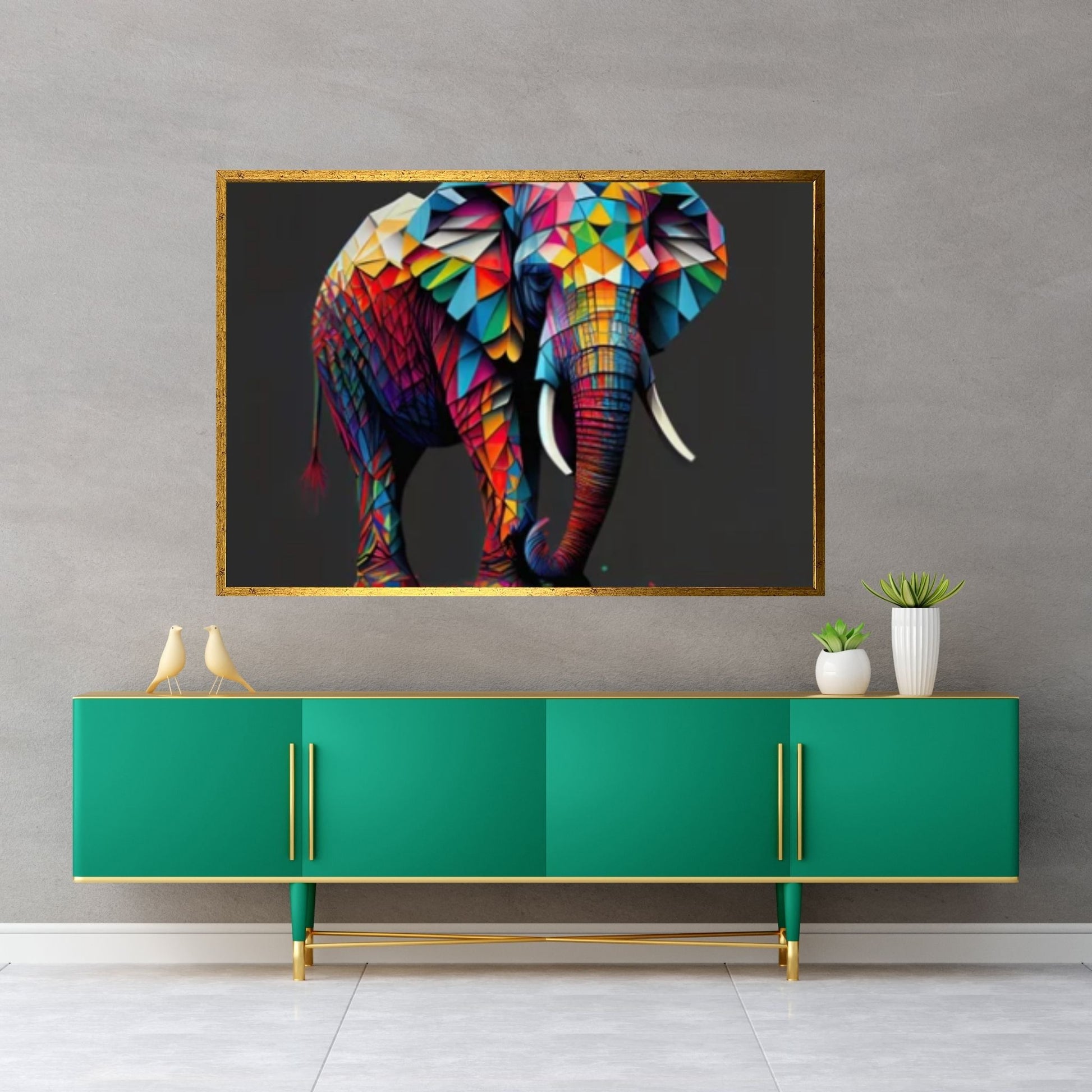 Abstract Animal Elephant Canvas Wall Art, Geometric Pop Art Portrait Illustration - Y Canvas