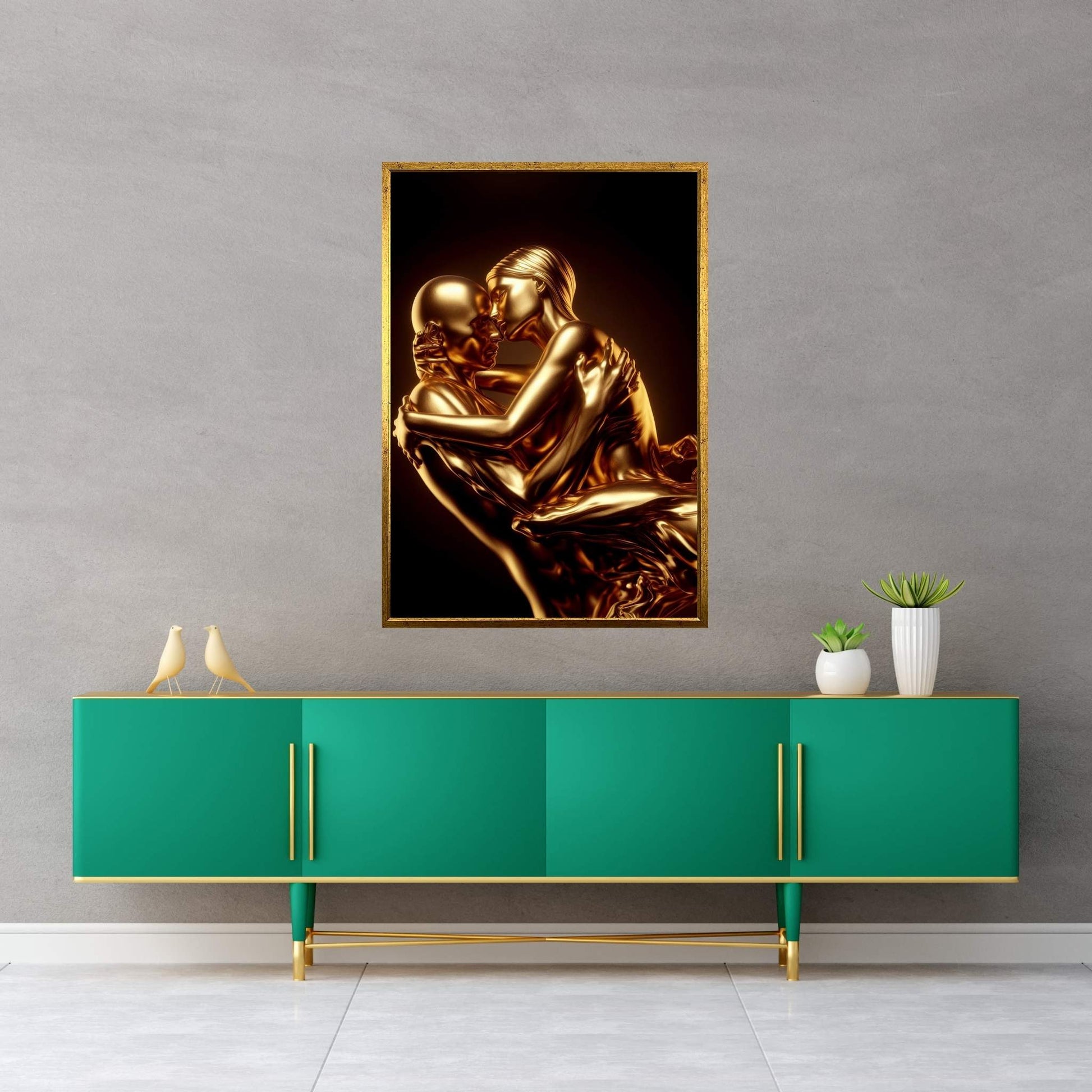 Metalic Gold Love Couple Canvas Wall Art - Y Canvas