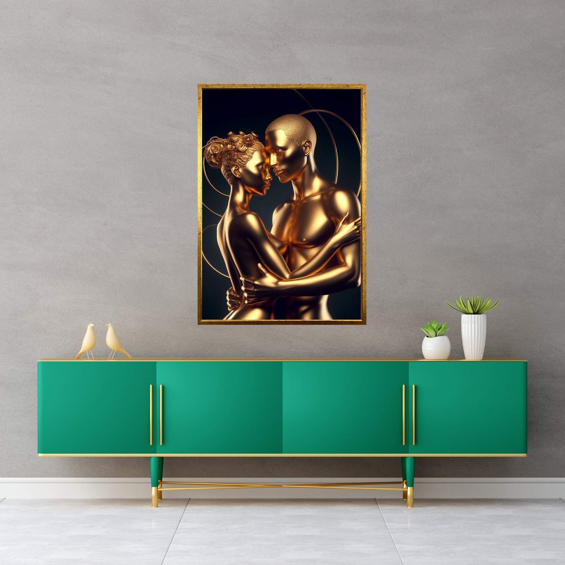 Metalic Gold Love Couple Canvas Wall Art - Y Canvas