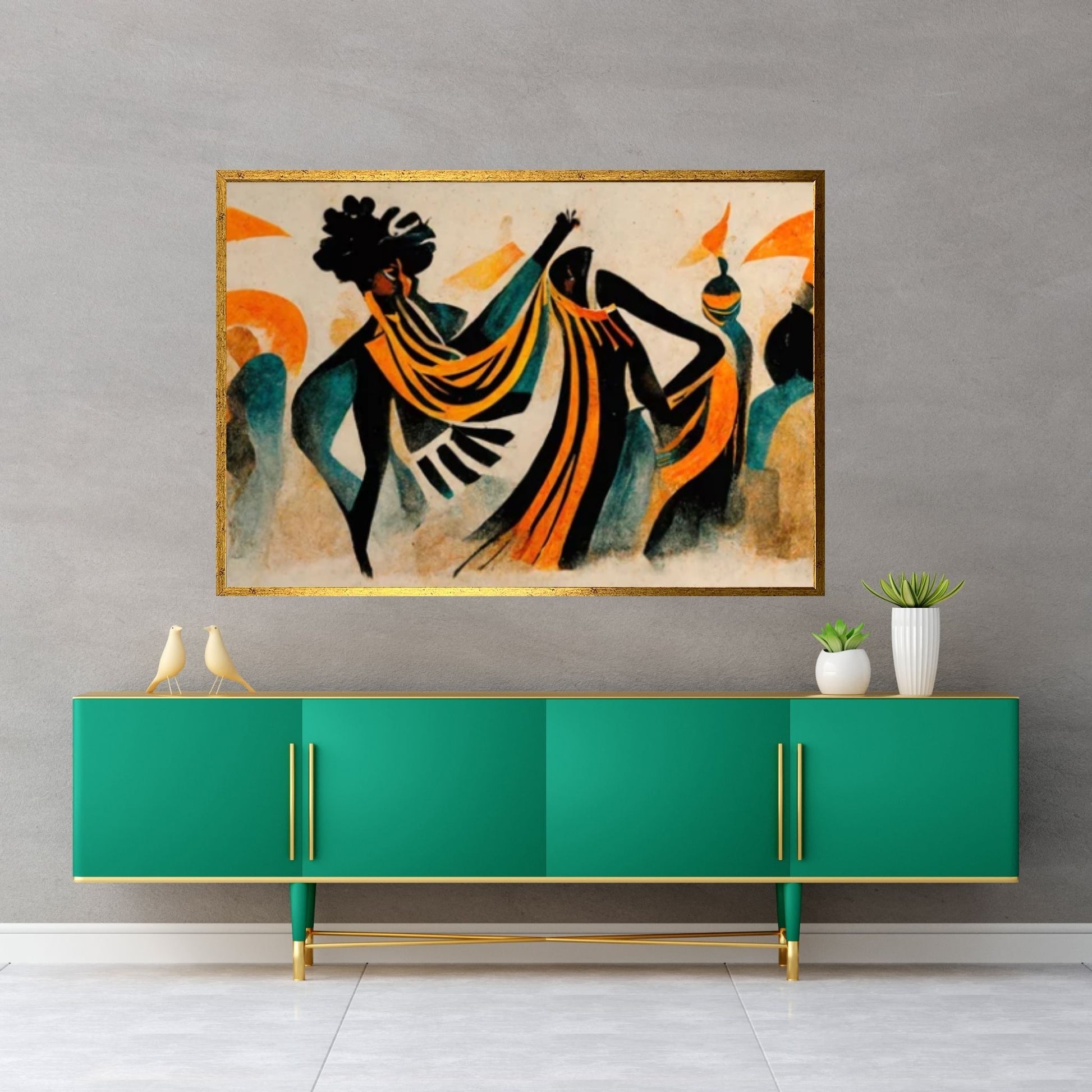 Modern African Canvas Wall Art - Colorful and Abstract Dancing People - Y Canvas