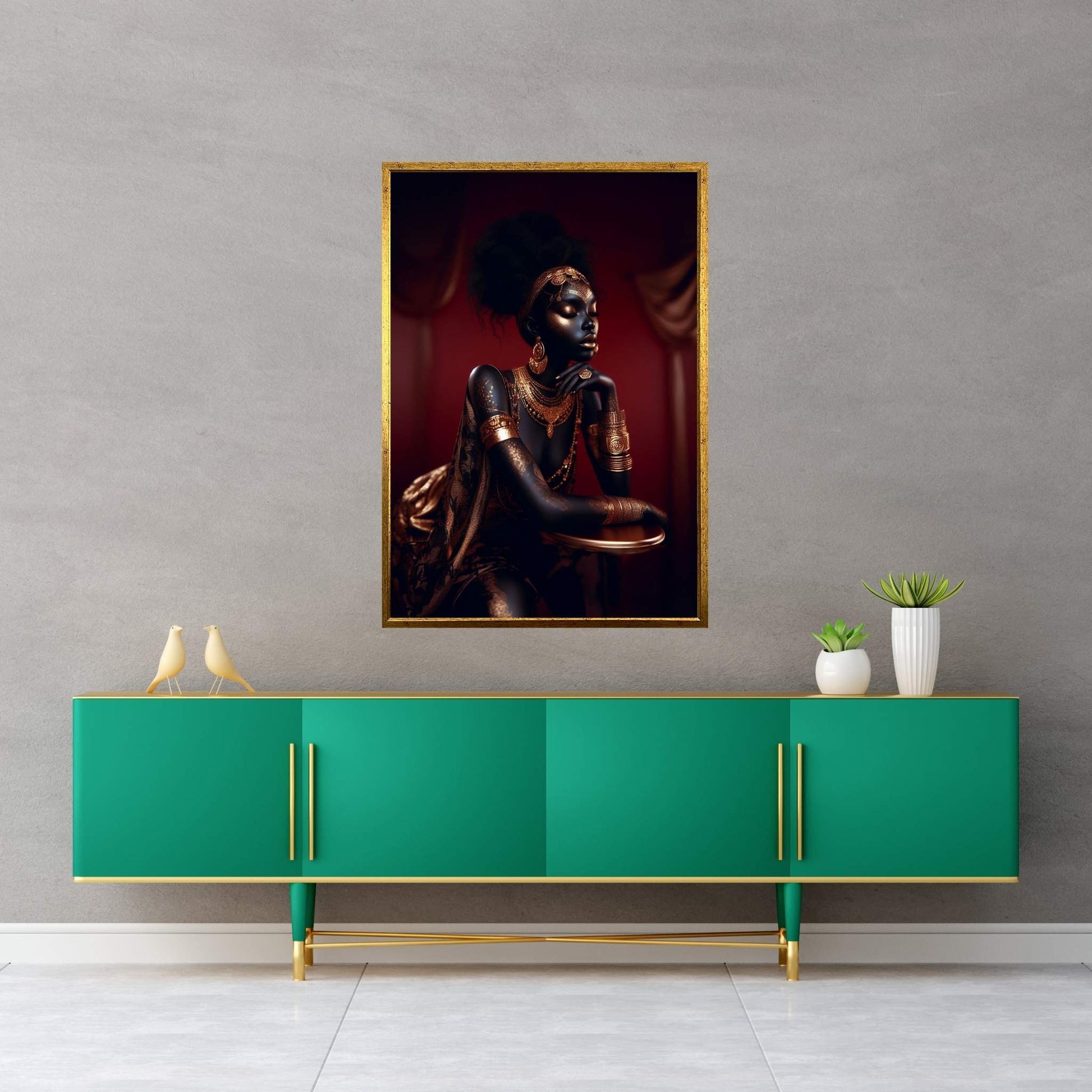 African Black Woman Gold Make-up Canvas Canvas Wall Art - Y Canvas