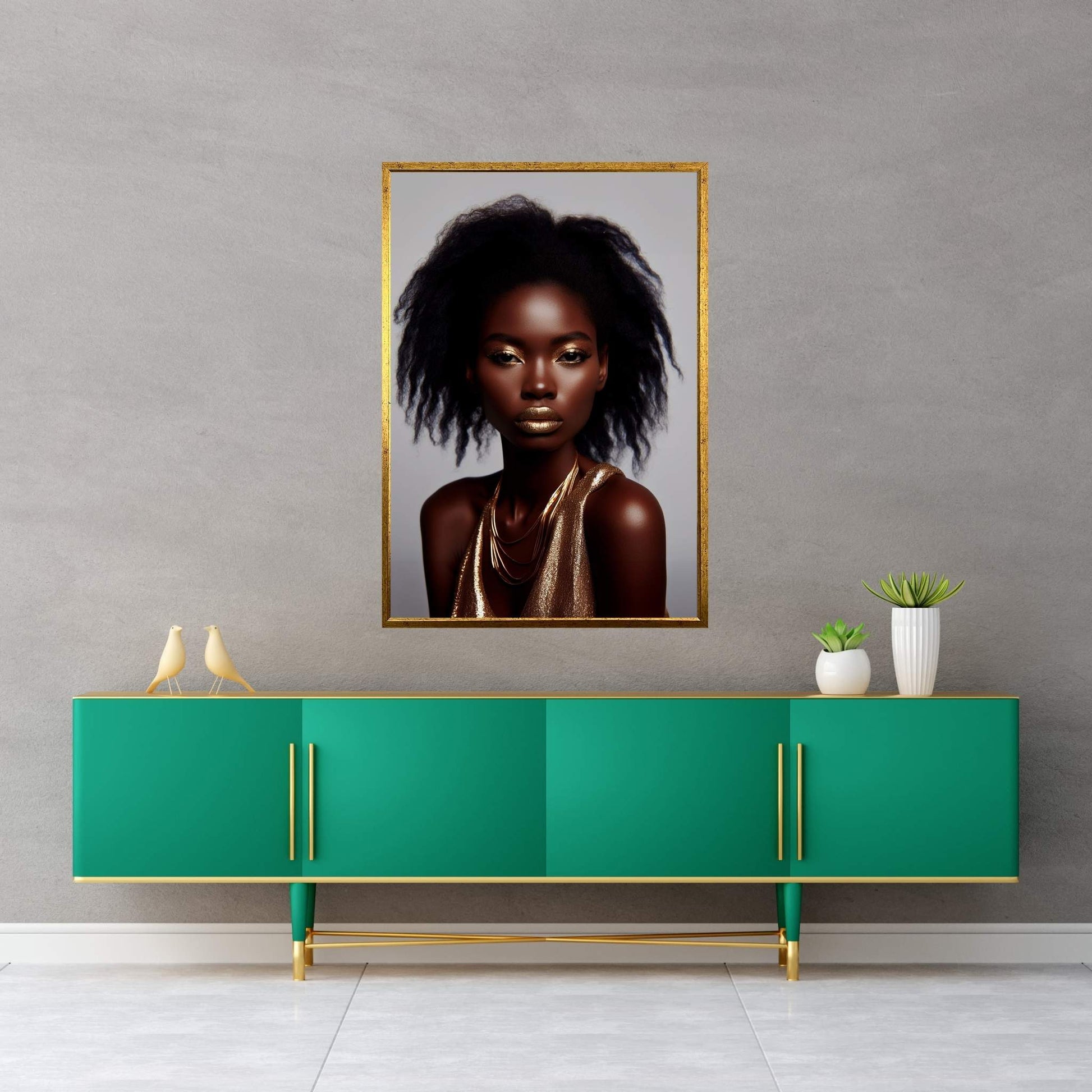 African Black Woman Gold Make-up Canvas Portrait Canvas Wall Art - Y Canvas