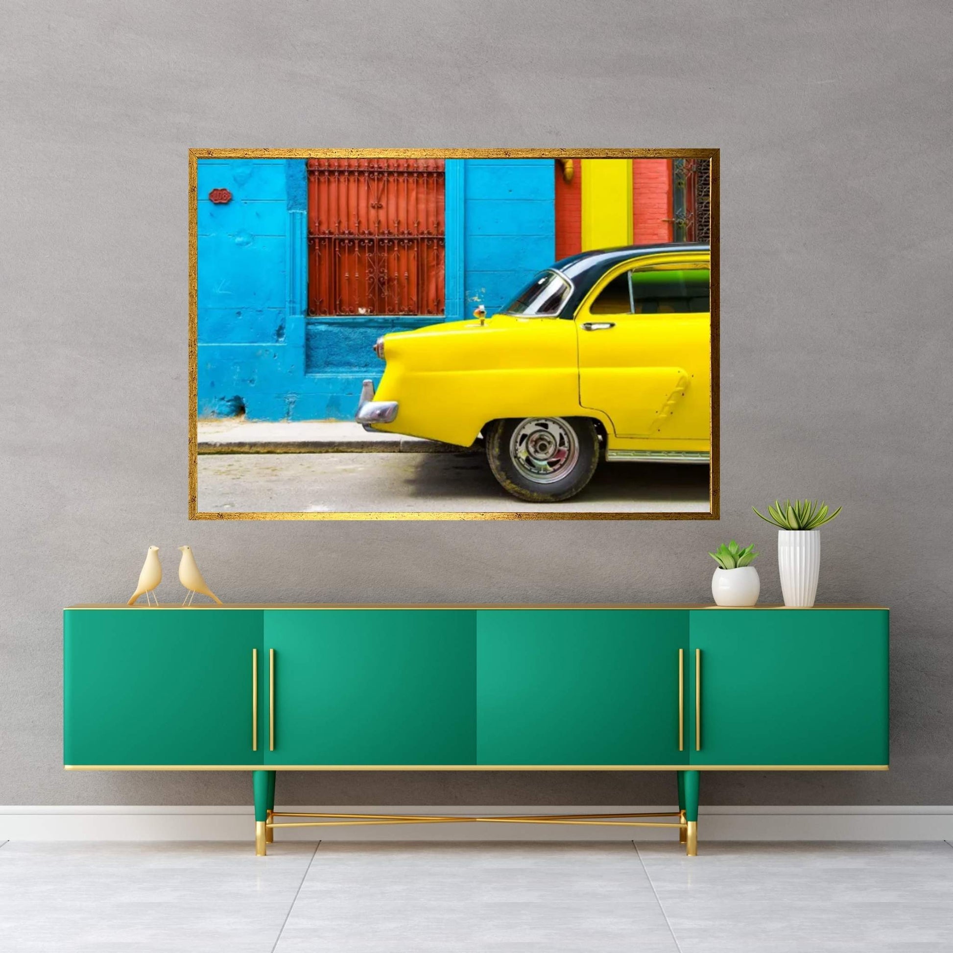 Close-up of Yellow Taxi of Havana II Canvas Wall Art - Y Canvas