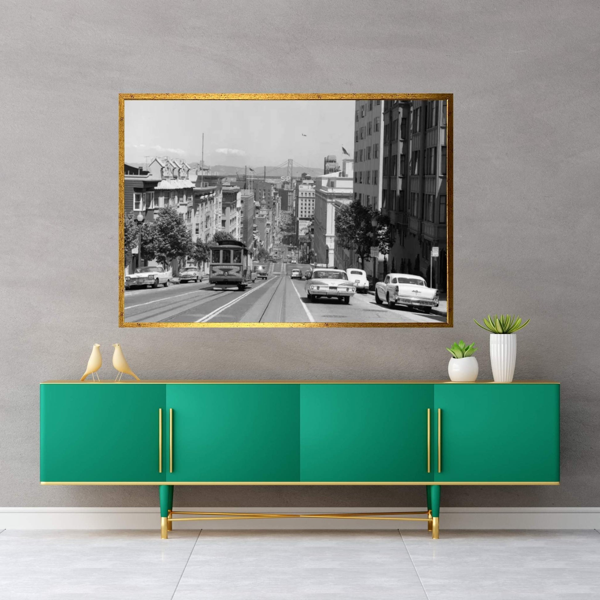 1950s-1960s Cable Car In San Francisco California USA Canvas Wall Art - Y Canvas