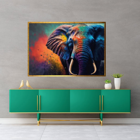 Abstract Animal Elephant Canvas Wall Art, Geometric Pop Art Portrait Illustration - Y Canvas