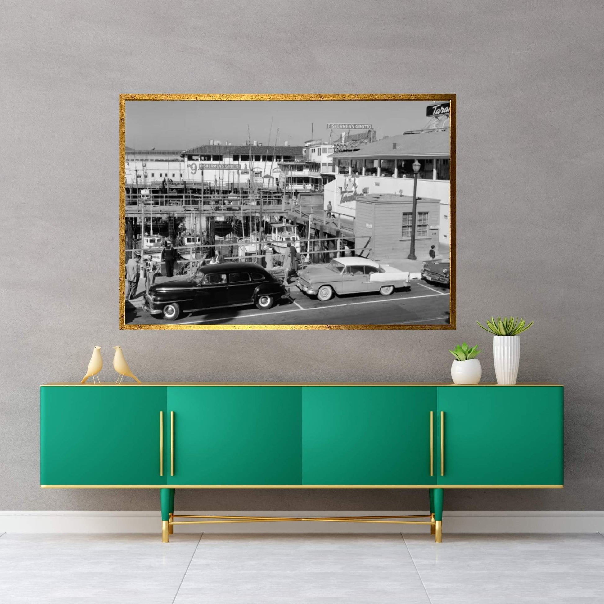 1950s-1960s Fisherman's Wharf San Francisco Ca USA Canvas Wall Art - Y Canvas