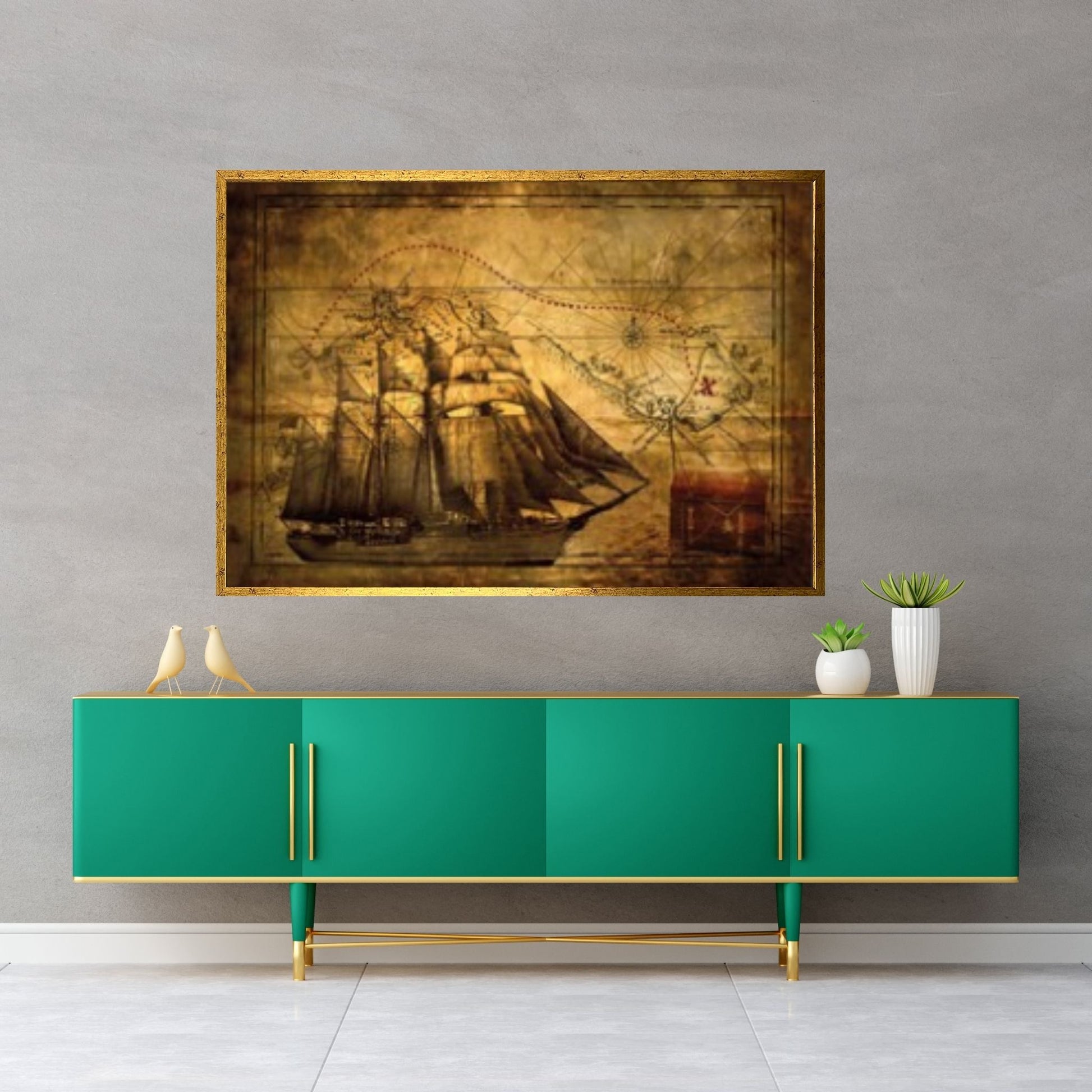 Old Pirates Treasure Map Canvas Wall Art - Y Canvas