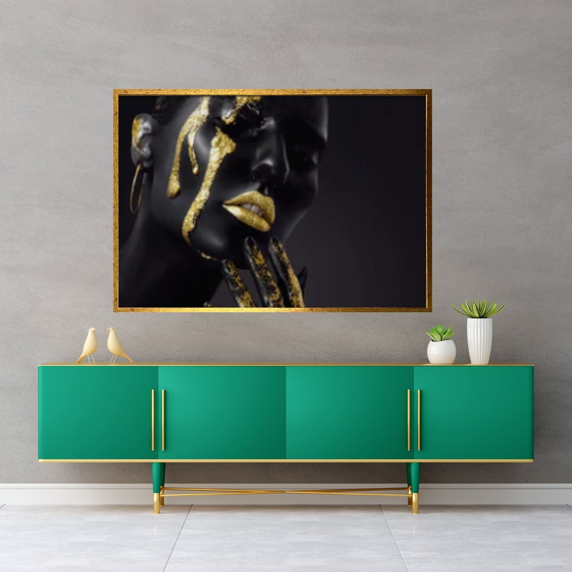 African Art Wall Decor, African Woman Makeup Wall Art, Modern Gold Lips Wall Art - Y Canvas