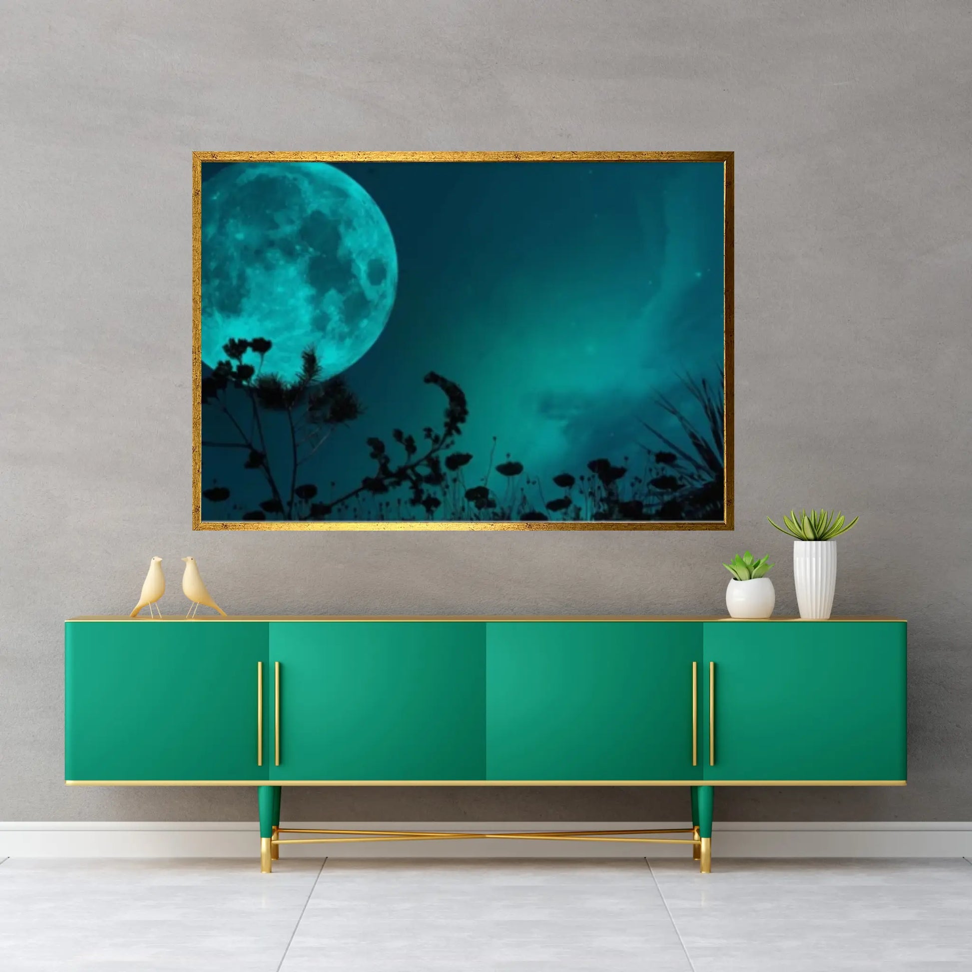 Green Moon at Night Natural Canvas Wall Art Landscape Printing Wall Art print Canvas Wall Art Poster - Y Canvas