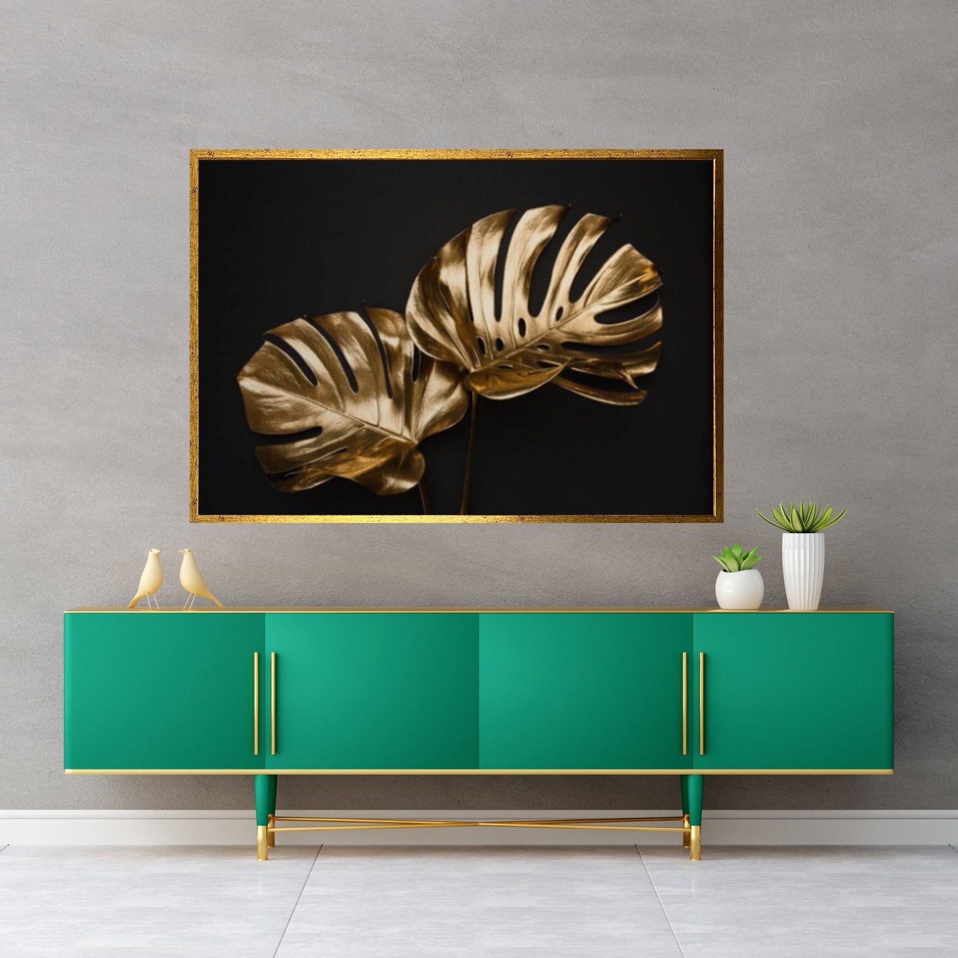 Abstract Gold Leaf Landscape, Oil Painting on Canvas Gold Foil Texture Acrylic Canvas Wall Art - Y Canvas