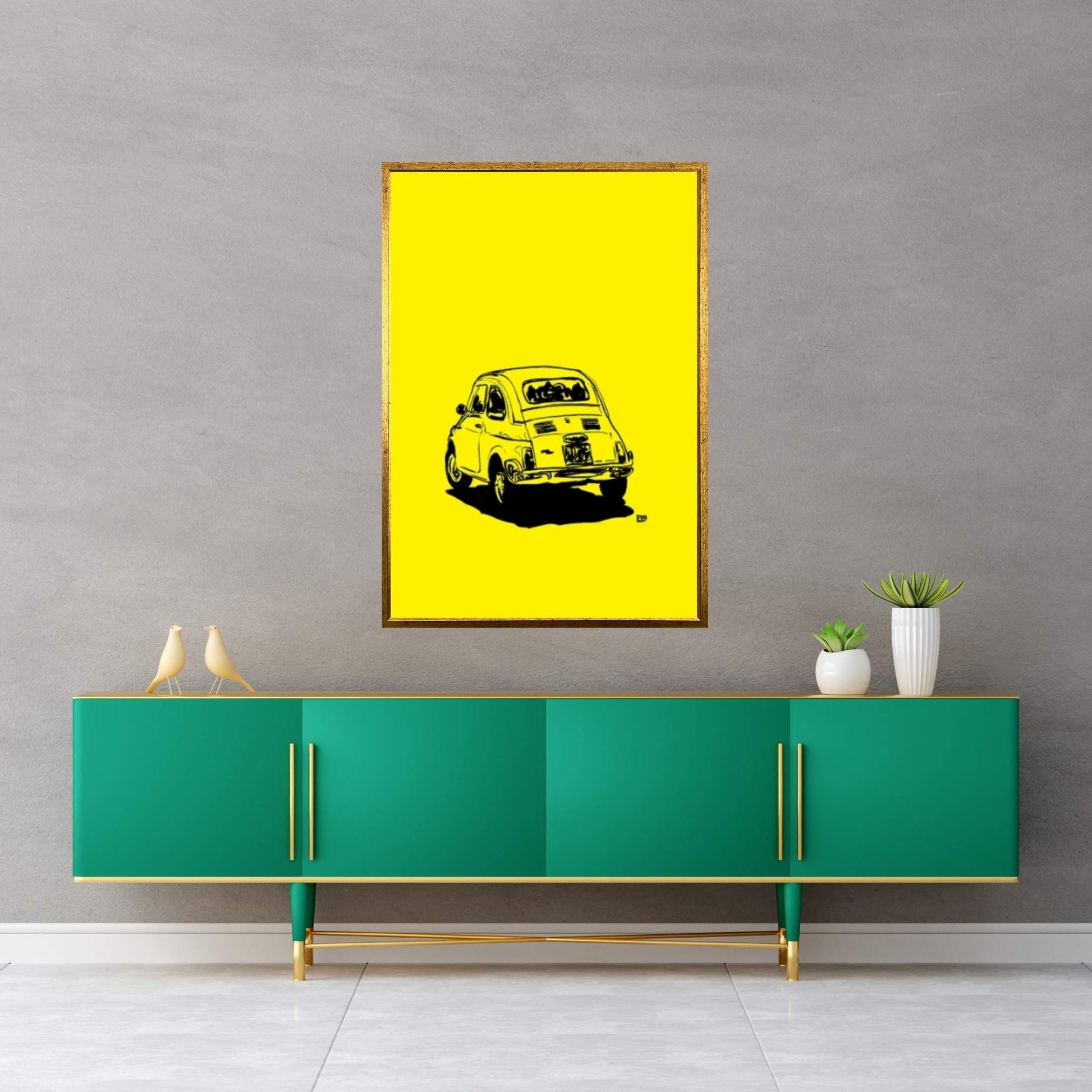 Fiat 500 In Yellow Canvas Wall Art - Y Canvas