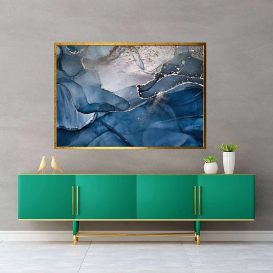 Blue Abstract Wall Art Abstract Painting, Abstract Marble Print Marble Abstract - Y Canvas