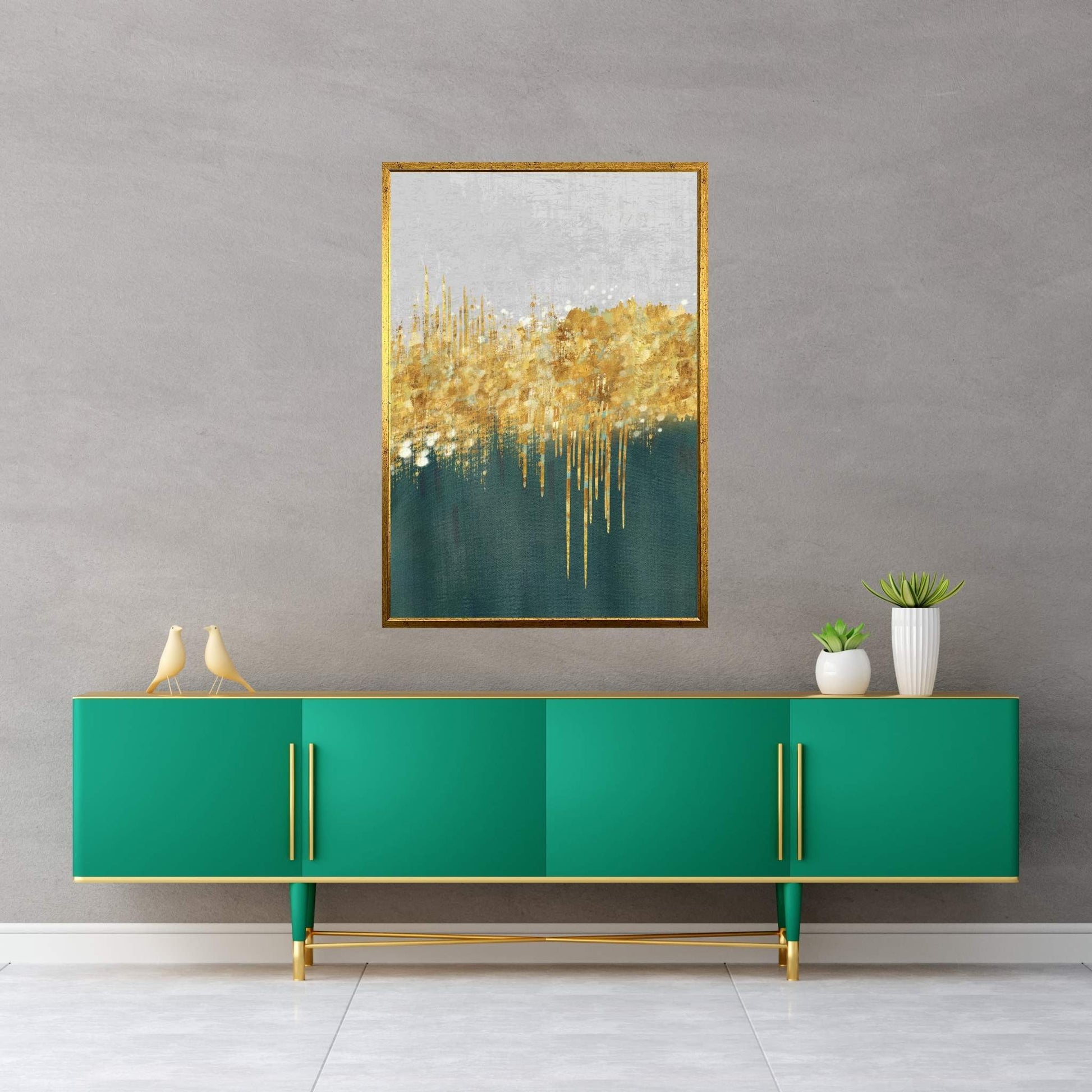 Modern Abstract Green Gold White Canvas Wall Art - Y Canvas