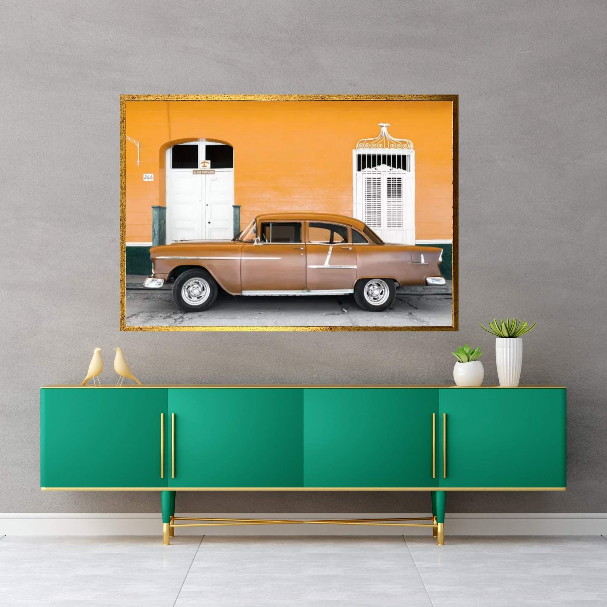 Old Orange Car Canvas Wall Art - Y Canvas