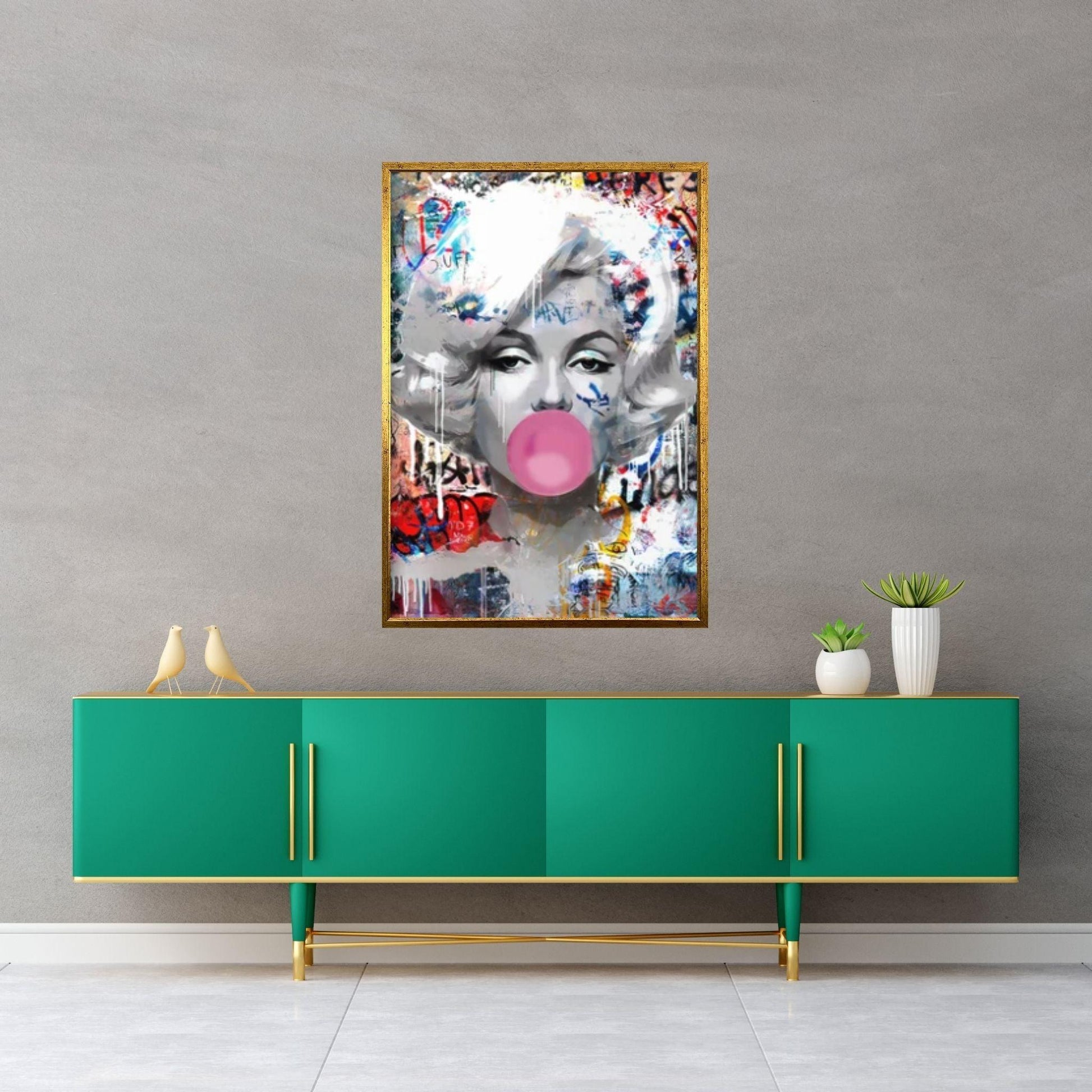 Marilyn Monroe Wall Art Canvas, Monroe Pink Bubble Gum Art Poster, Printed Picture Decoration - Y Canvas