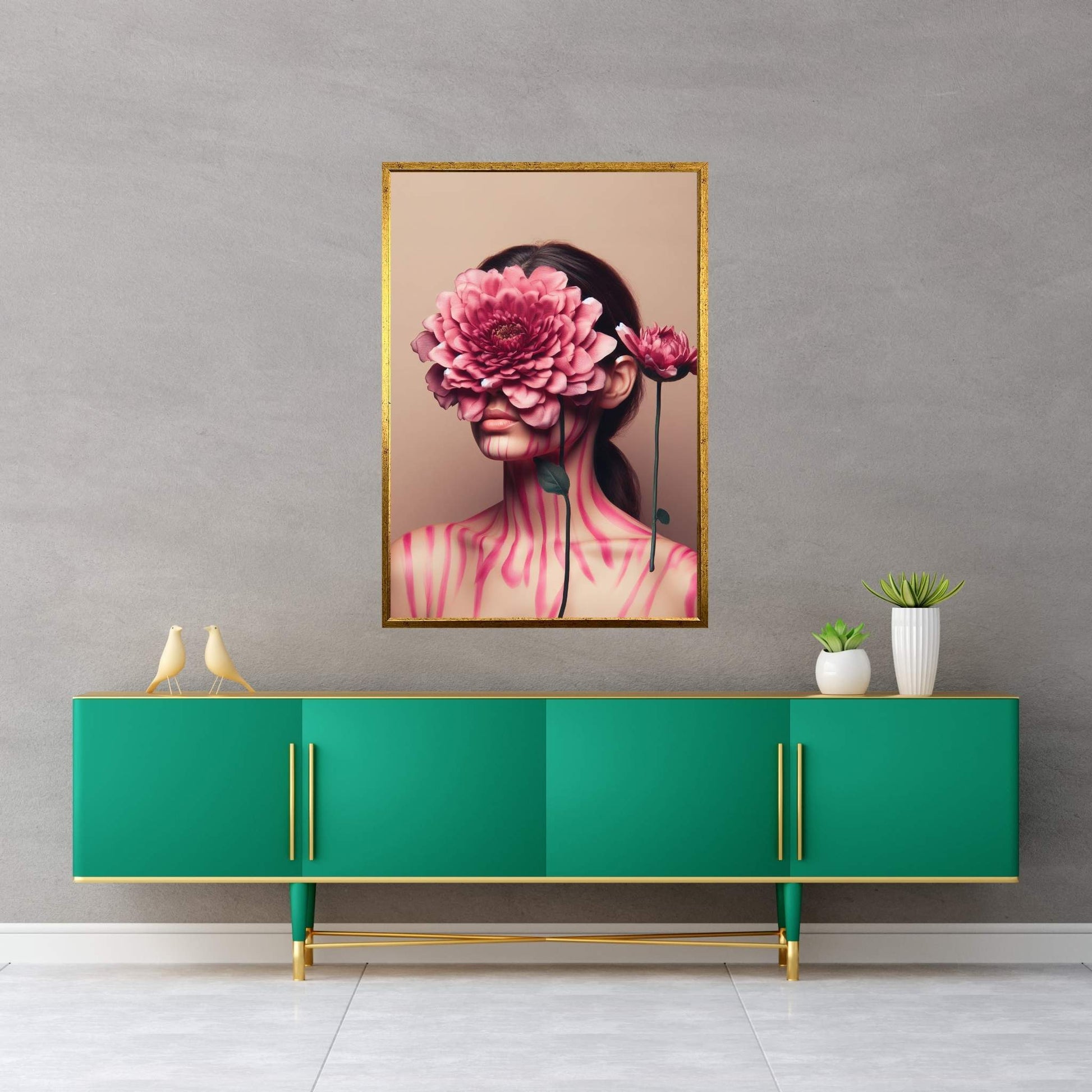 Woman Portrait Flower Head Canvas Wall Art - Y Canvas